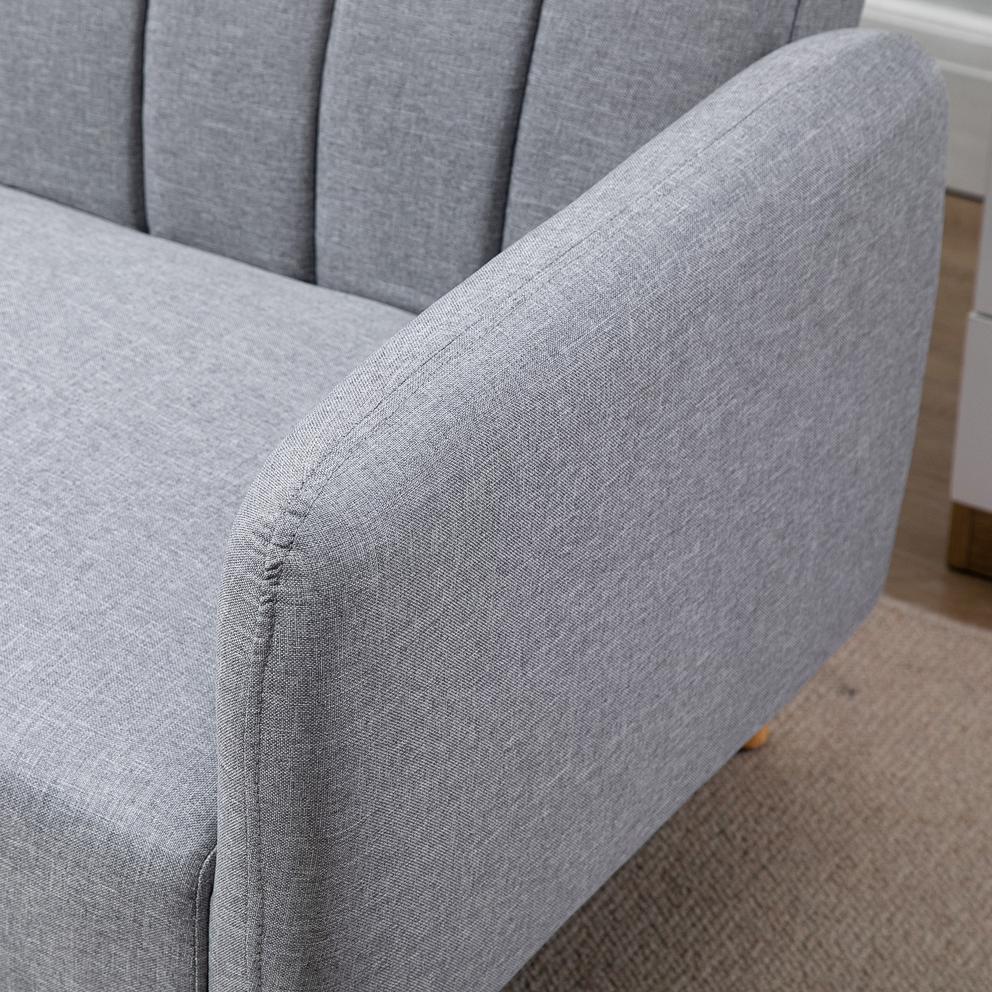 HOMCOM Slaapbank, 2-zits stofbank, Bank met slaapfunctie, linnen-look polyester, rubberhout, 173 x 75 x 73 cm, Grijs