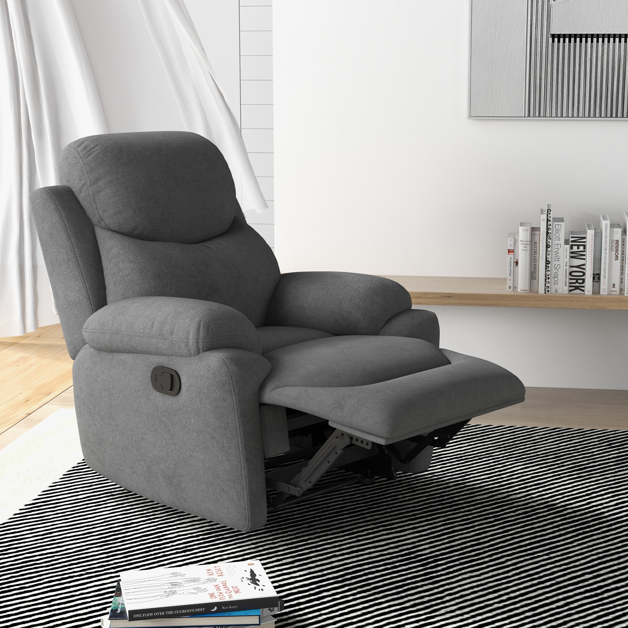 HOMCOM Relaxstoel, TV-stoel met ligfunctie en stoffen bekleding