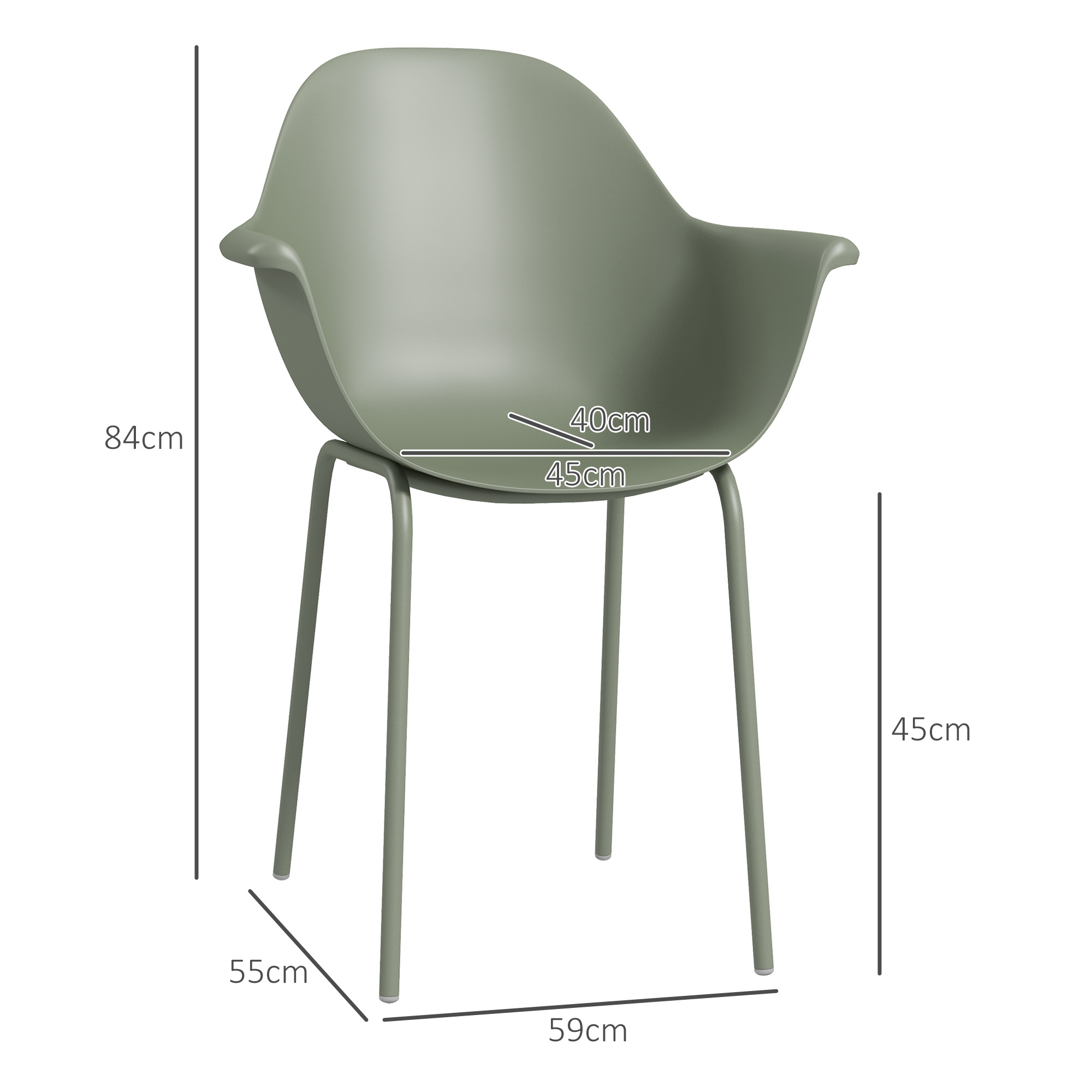 Outsunny 4-delige set tuinstoelen, buitenstoelen, tuinstoel, modern design, 59 cm x 55 cm x 84 cm, groen