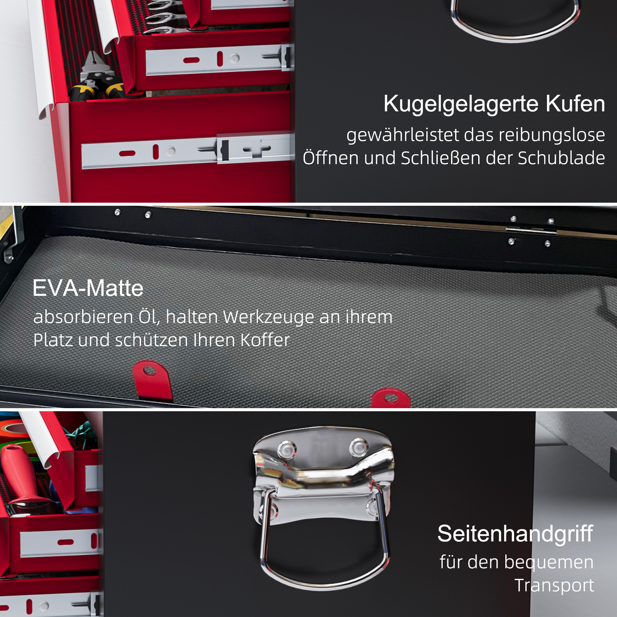 HOMCOM Gereedschapskist, afsluitbaar, 6 lades, stalen behuizing, 60x26x34cm, Rood+Zwart