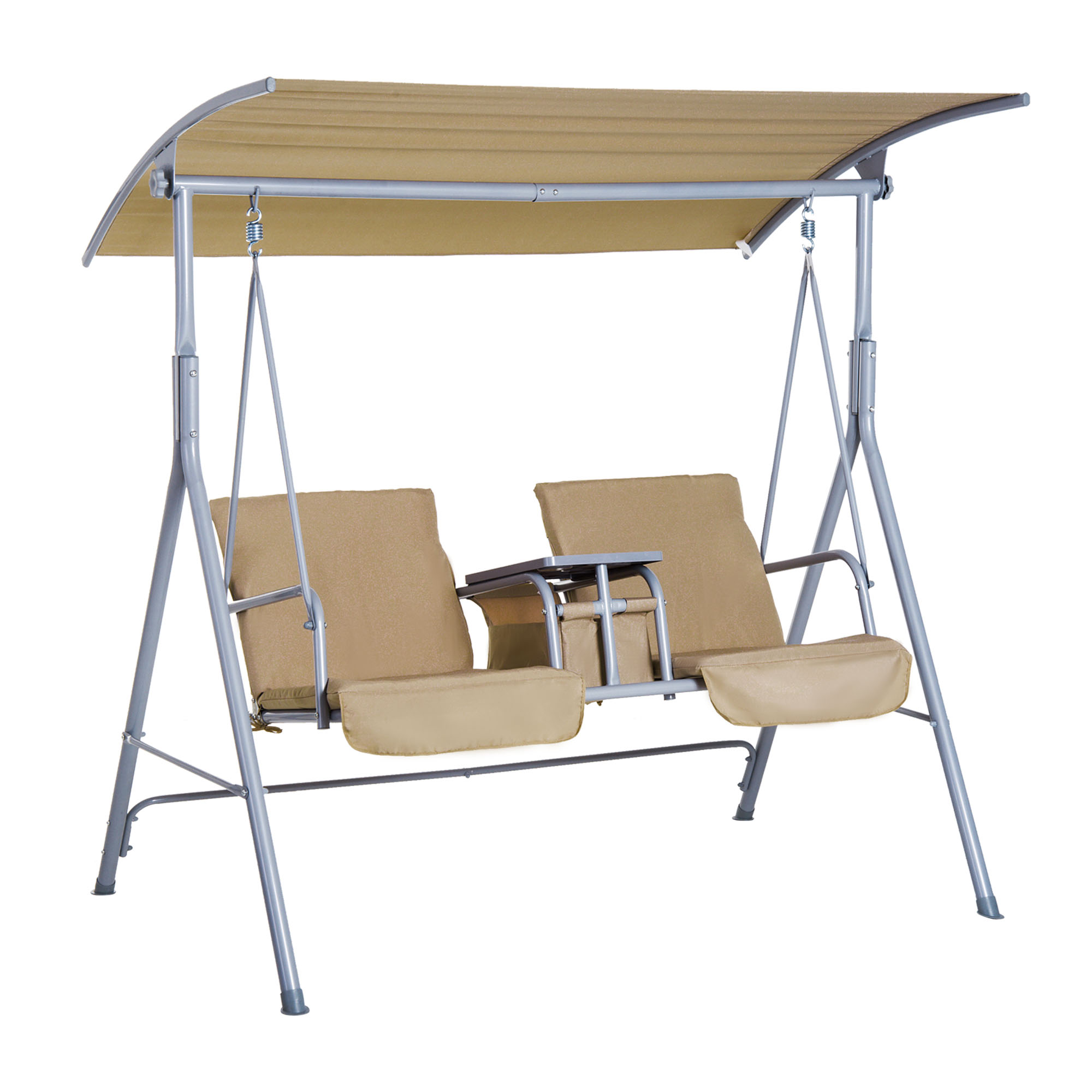 Outsunny Hollywoodschommel 2-zits tuinschommel schommel met zonnekap beige/grijs