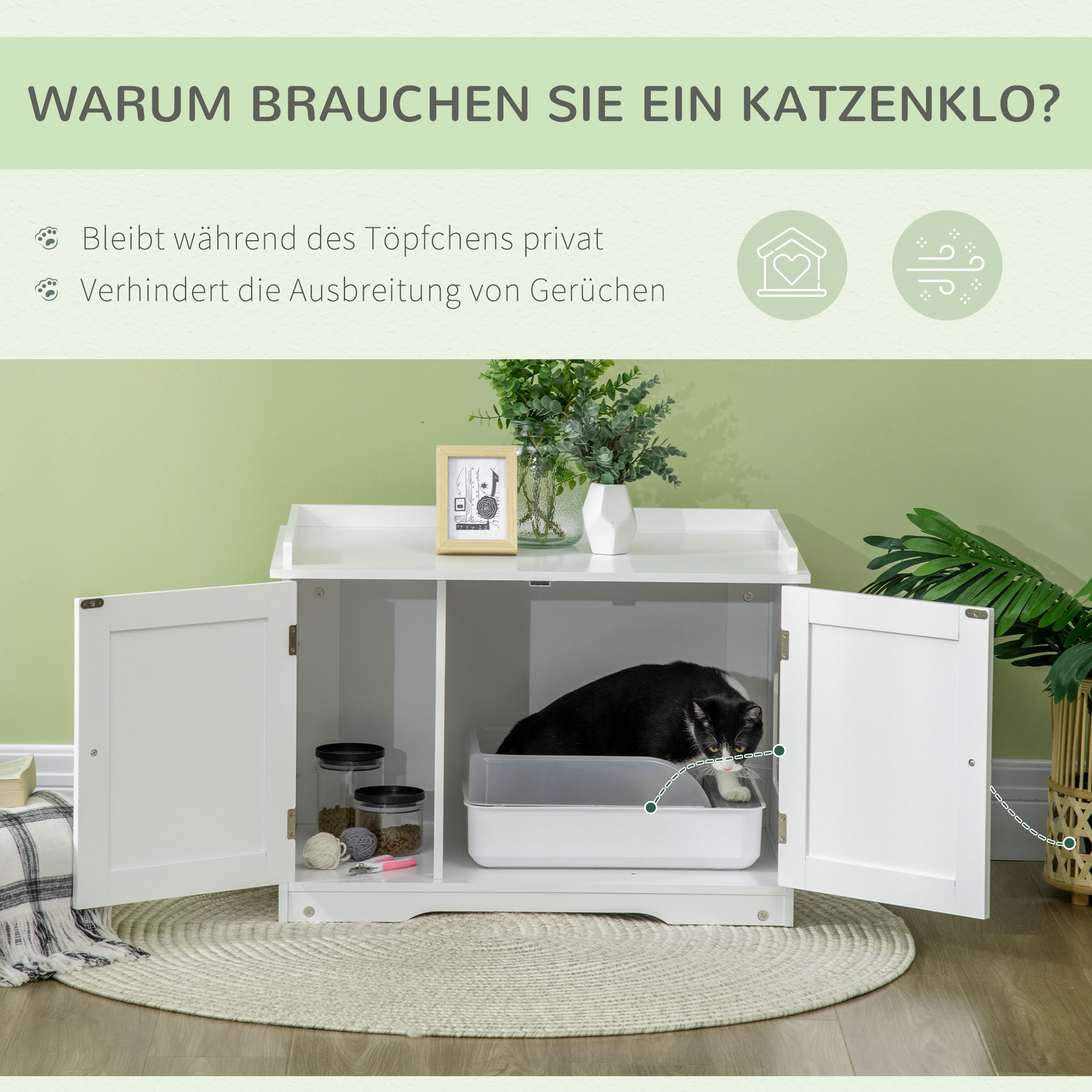 PawHut kattenkast voor kattenbak kattenbak kattenhuis kattengrot wit