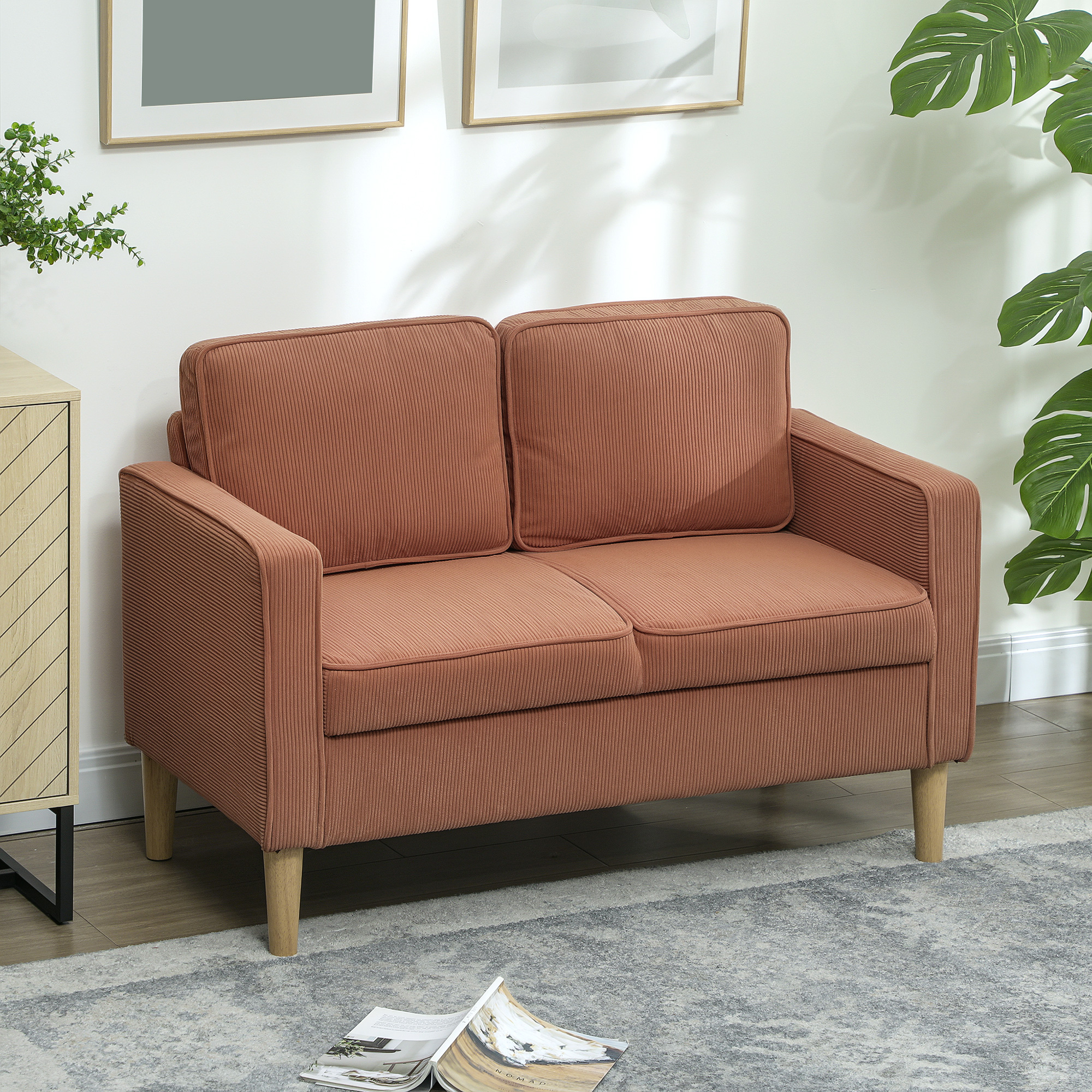 HOMCOM Tweezitsbankje met Opbergruimte en Stevige Houten Poten, voor Woonkamer, Slaapkamer, 117 x 63 x 79 cm, Roze