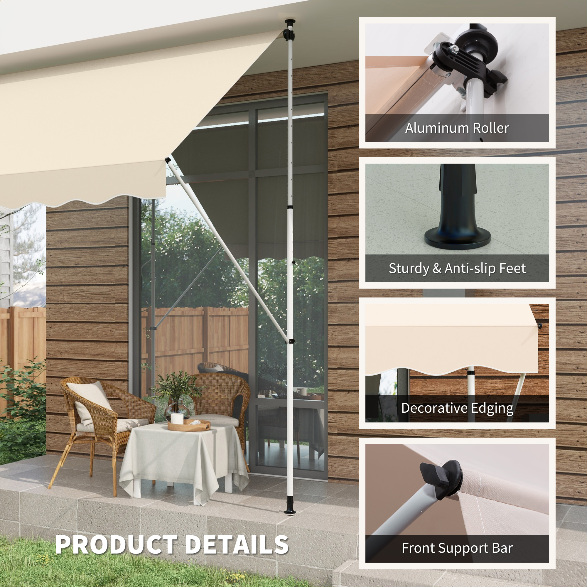 Outsunny luifel knikarm klemluifel zonwering zwengel balkon aluminium 3 x 1,5 m crème