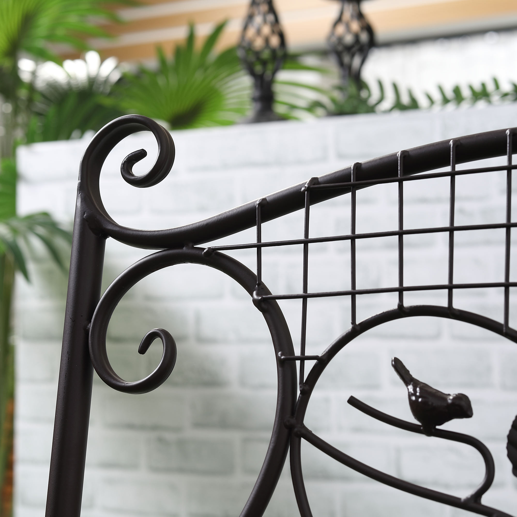 Outsunny tuinbank 2-zits parkbank met rugleuning tot 220 kg tuinmeubelen weerbestendig antiek metaal koffie 114 x 53,3 x 91 cm