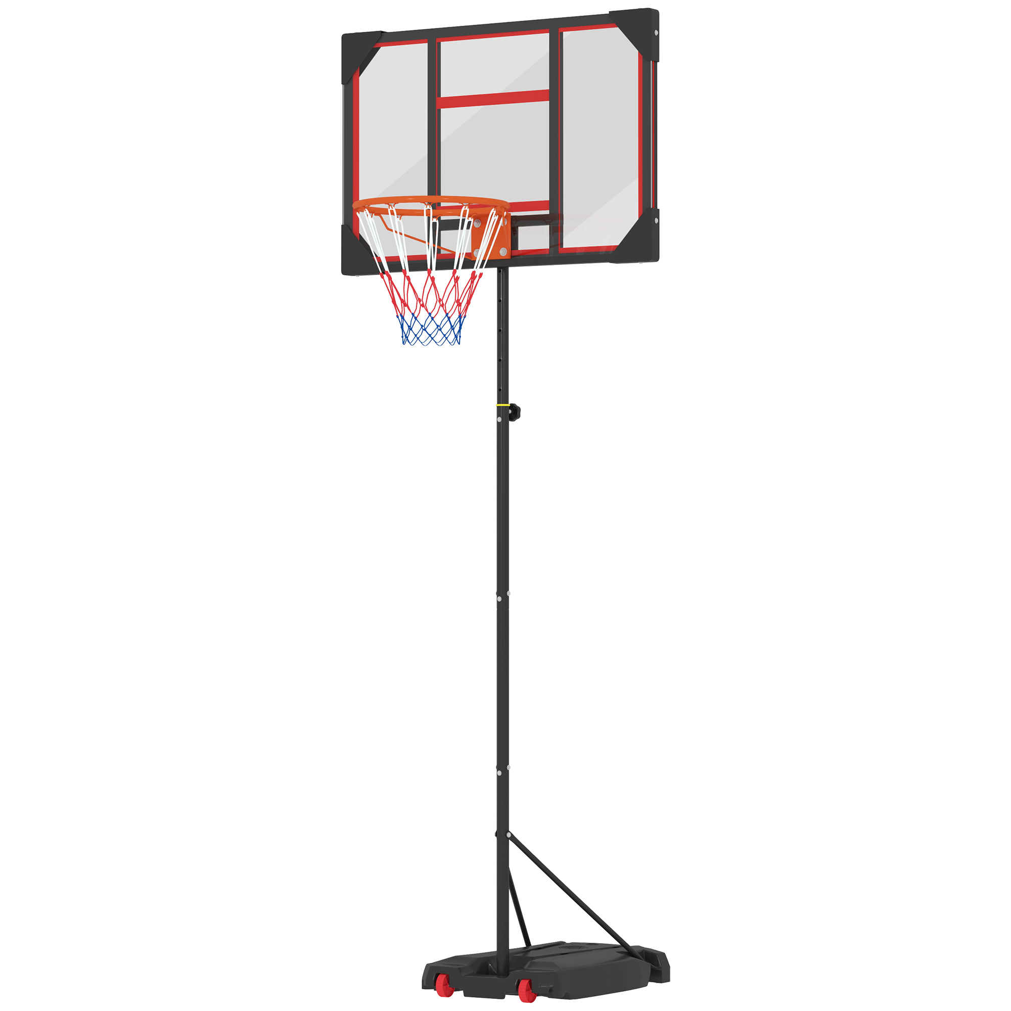 AIYAPLAY Kinderbasketbalring, buiten, voor kinderen, 210-260 cm in hoogte verstelbaar, met wielen, vanaf 6 jaar, Rood