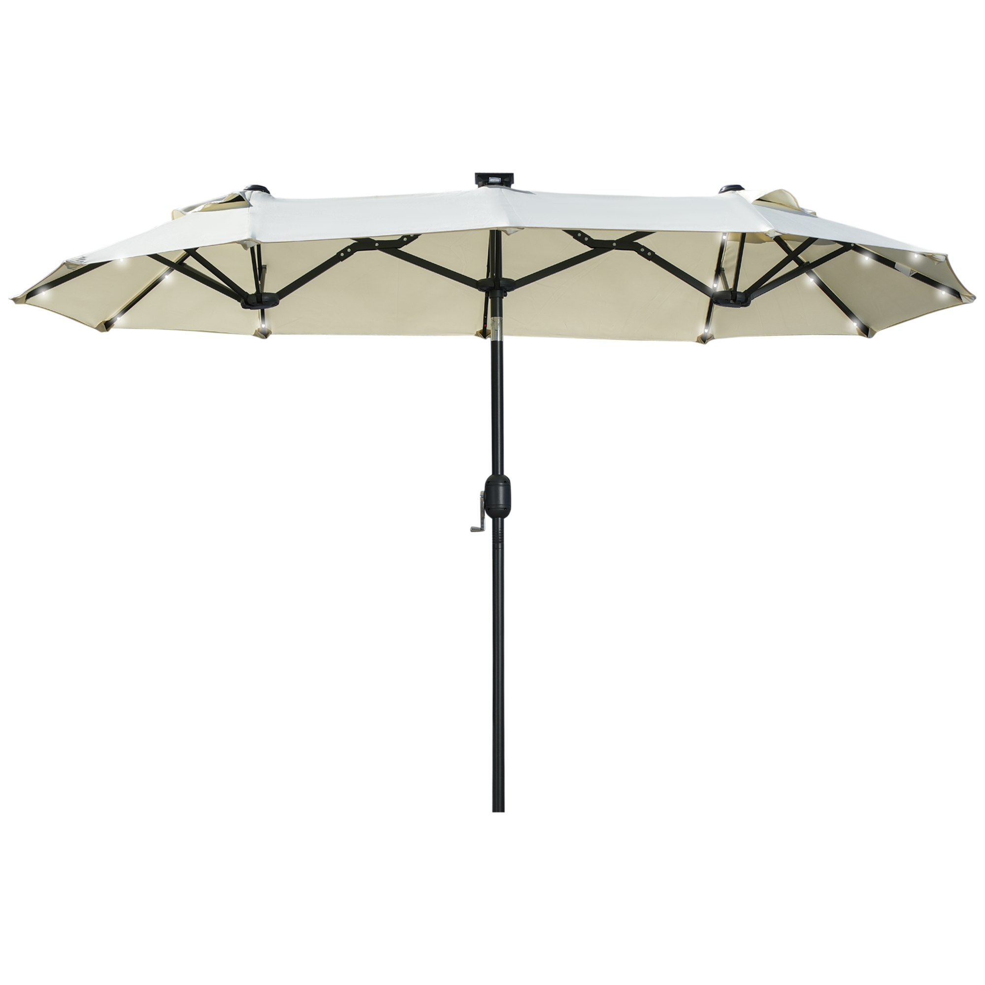 Outsunny dubbele zonwering, terrasscherm, kantelbaar, met zonnepaneel, 35 LED's, stalen frame, beige, 2,95 x 1,50 x 2,19 m