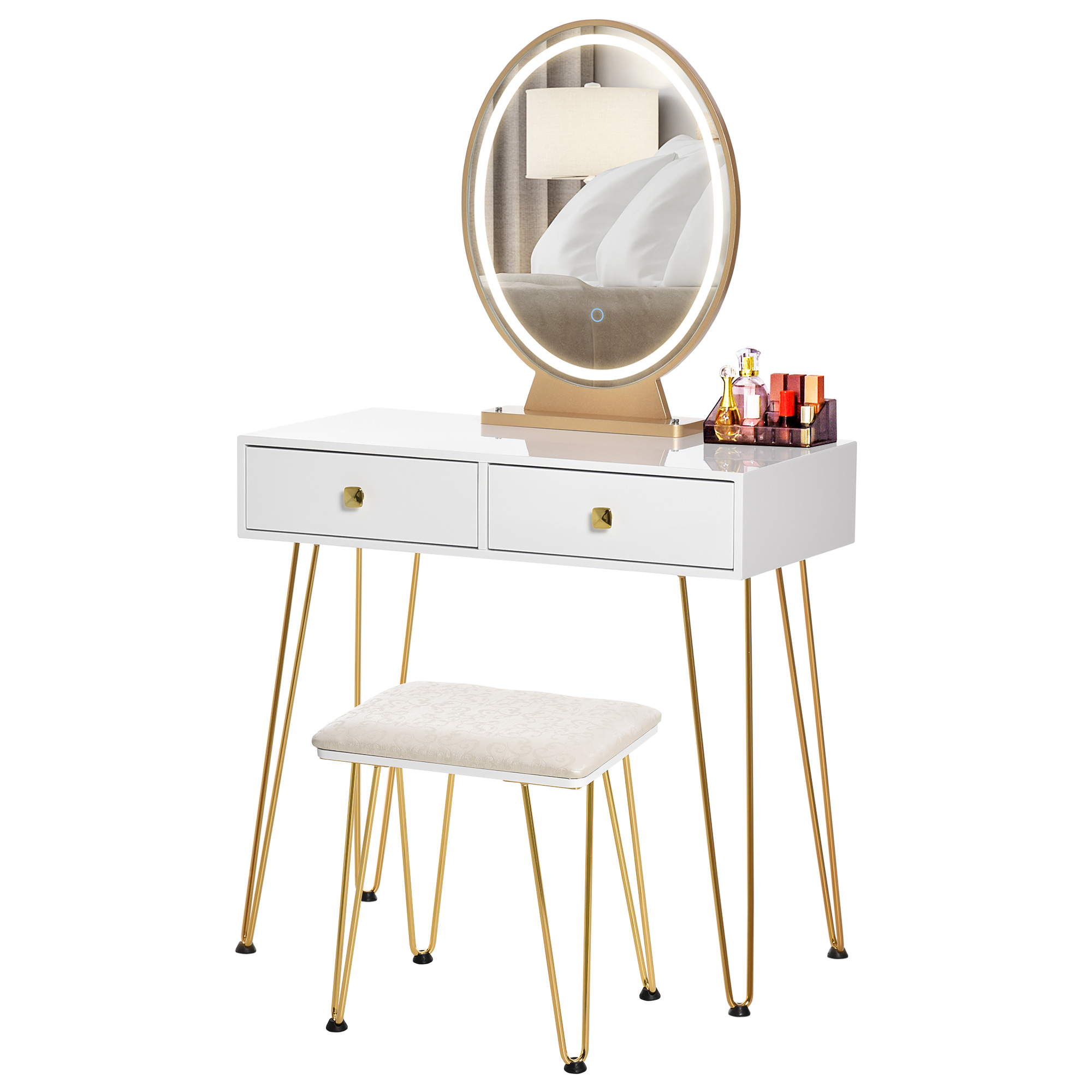 HOMCOM make-uptafel gestoffeerde kruk retro design
