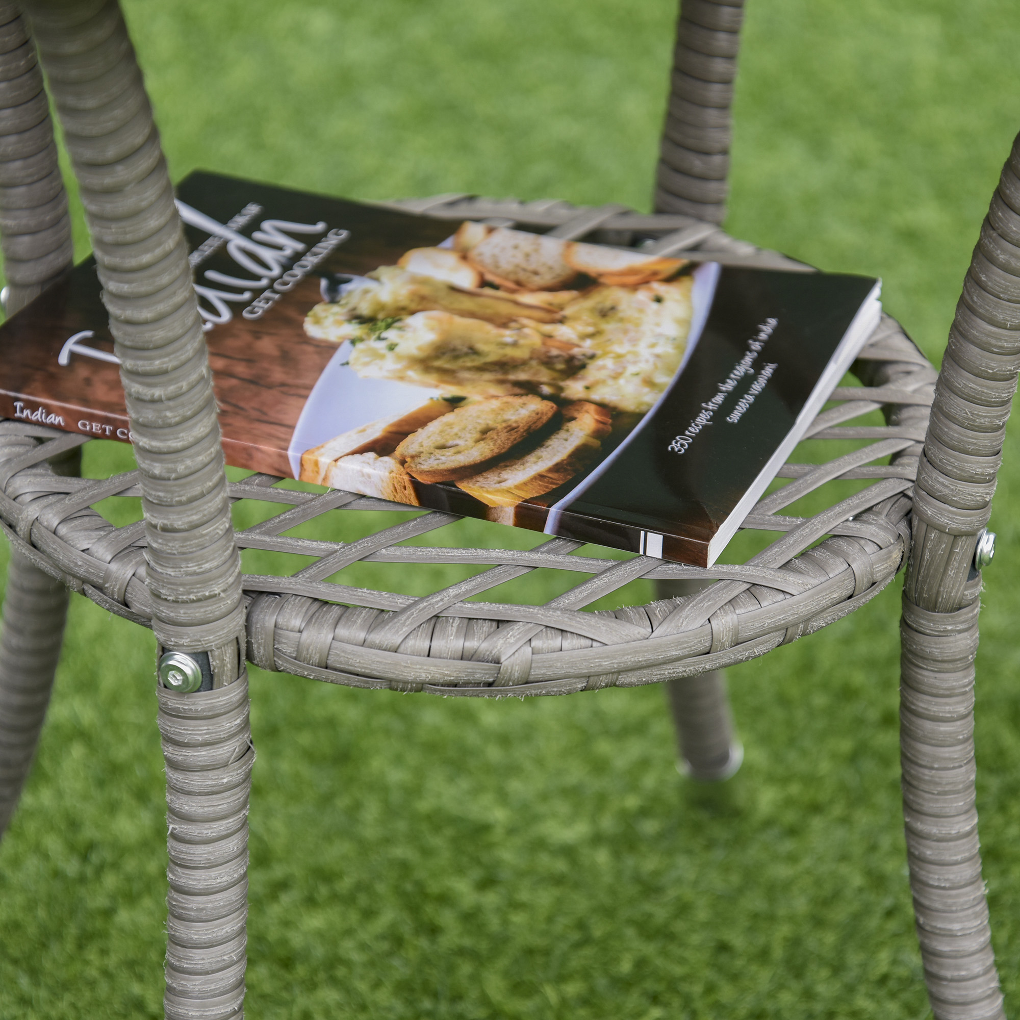 Outsunny 3-delige tuinzitgroep Zitset met bijzettafel poly-rotan staal grijs