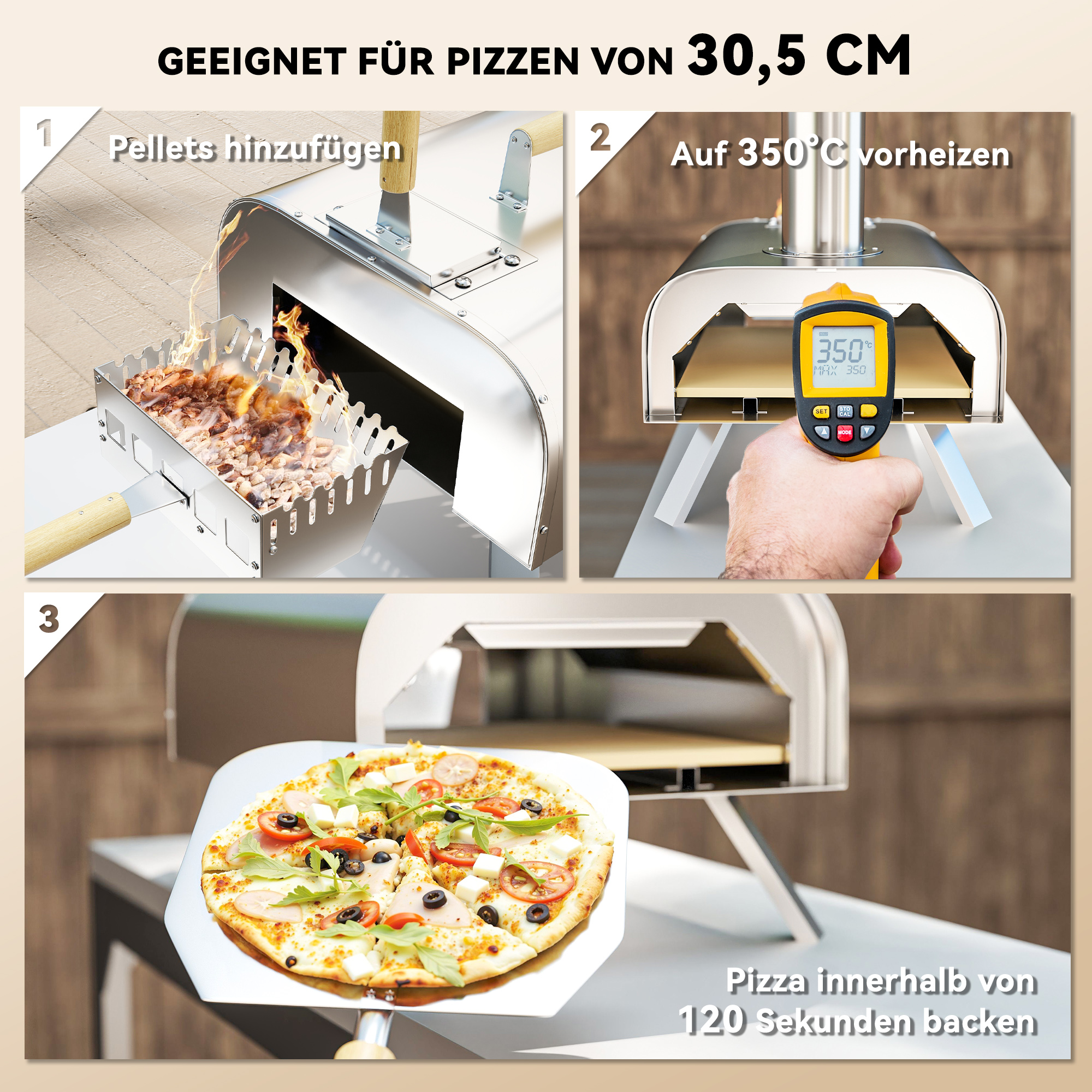 Outsunny Outdoor Pizzaoven, Draagbare Pizza-Oven met Pizzasteen en Schep, Opvouwbare Poten, Schoorsteen, Roestvrijstaal