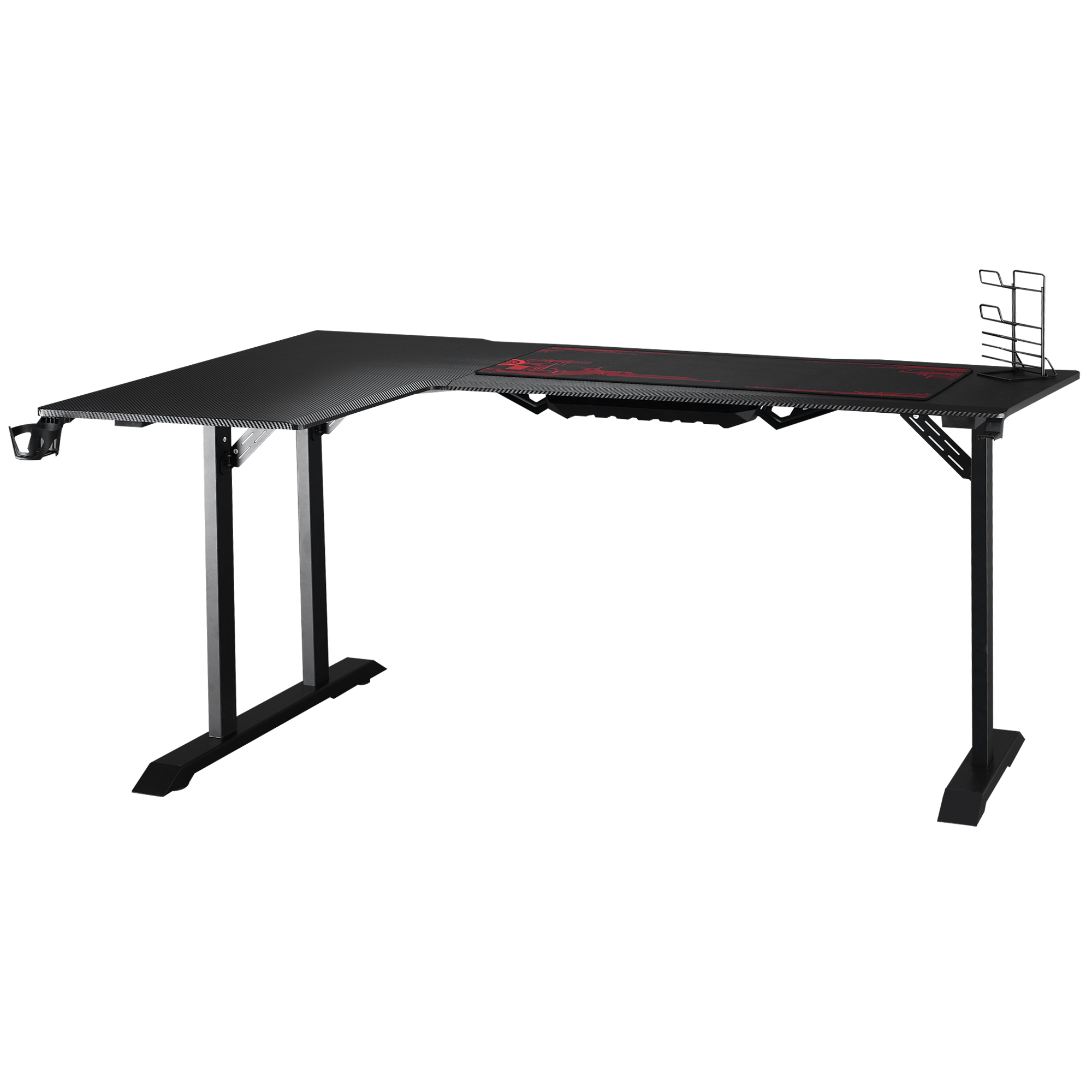 HOMCOM gaming-tafel bureau L-vormig met koptelefoonhaak bekerhouder computertafel metaal MDF zwart + rood 168 x 109 x 78 cm