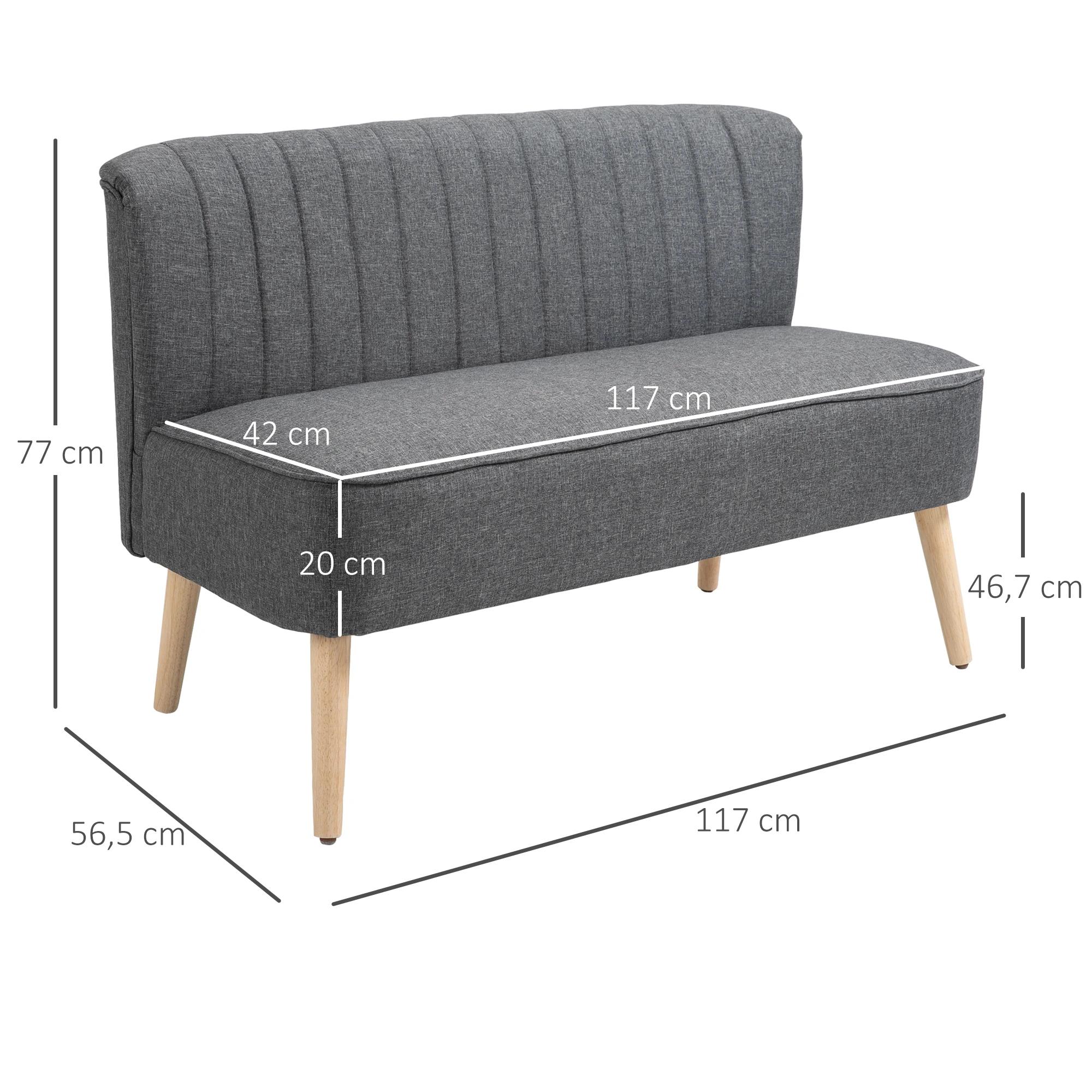 HOMCOM Sofa Retrodesign 2-zitsbank, houten poten, 117 cm x 56,5 cm x 77 cm, Donkergrijs
