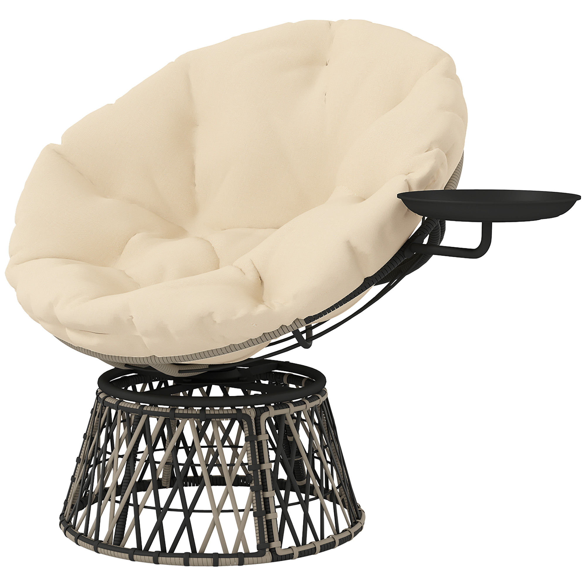 Outsunny 360° Draaibare Rattan Papasan Stoel met Kussen, Diameter 90 cm, Beige
