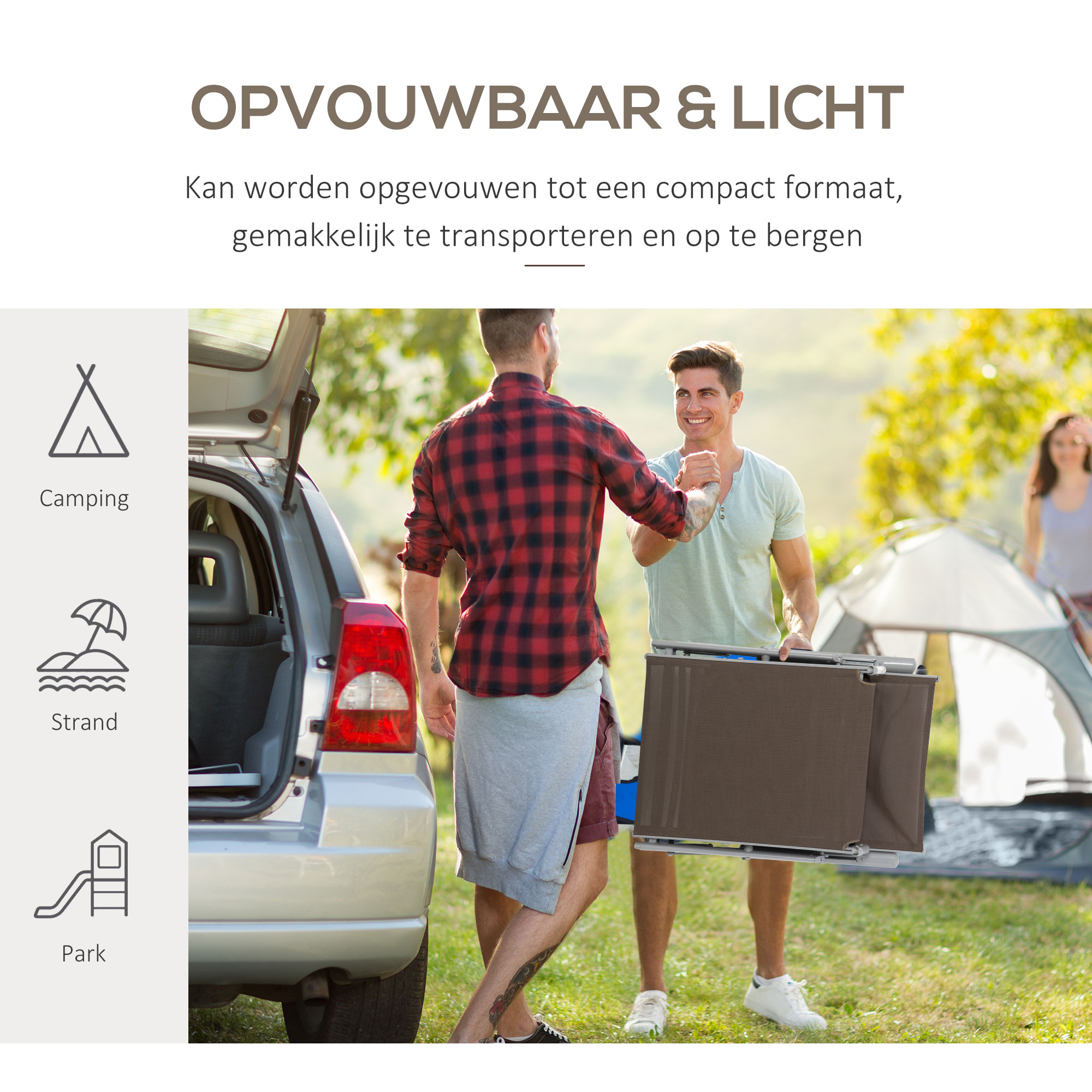 Outsunny Inklapbaar Ligbed Tuin Metalen Frame, Comfortabele Ligstoel Met Kussens, bruin