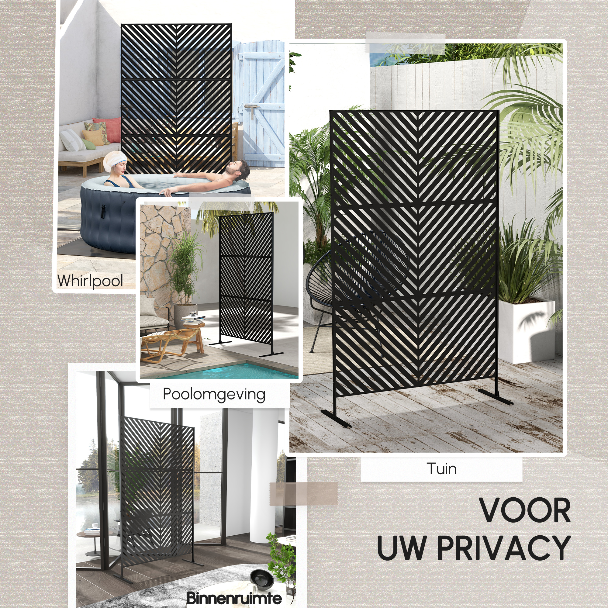 Outsunny Tuinafscheiding met geometrische vormen, metaal, 122 x 45 x 198 cm, zwart