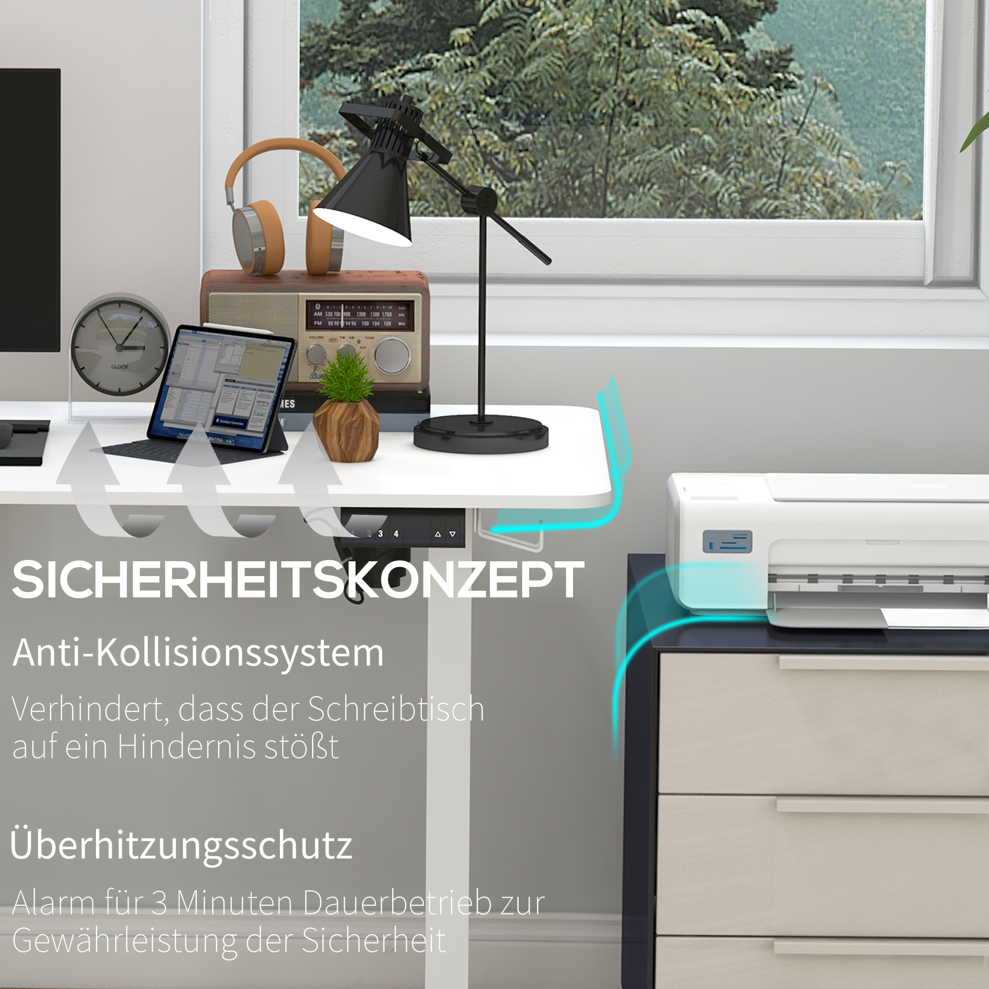 Vinsetto Elektrisch Verstelbaar Sta-Bureau Computertafel, 140 cm x 70 cm x 116 cm, Wit