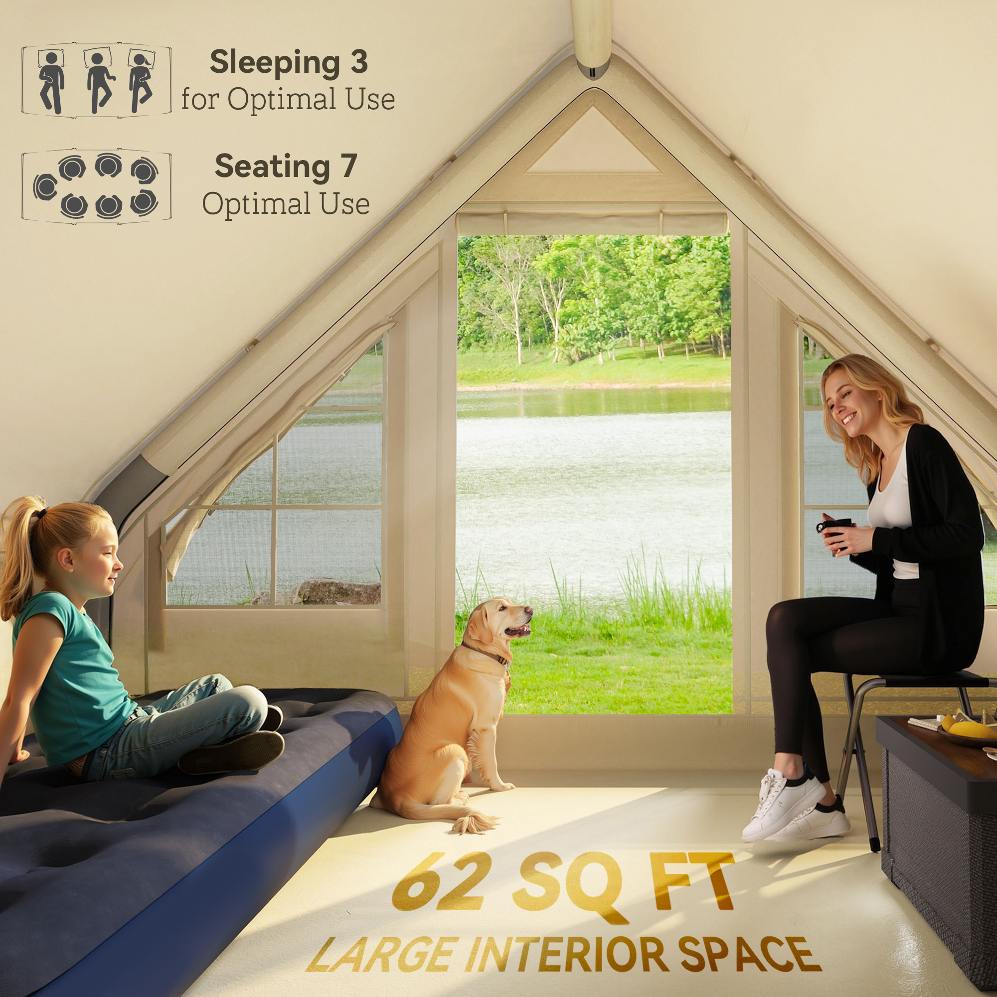 Outsunny Opblaasbare Campingtent, Slaaptent, Oxford-Stof, Netramen, Waterdicht