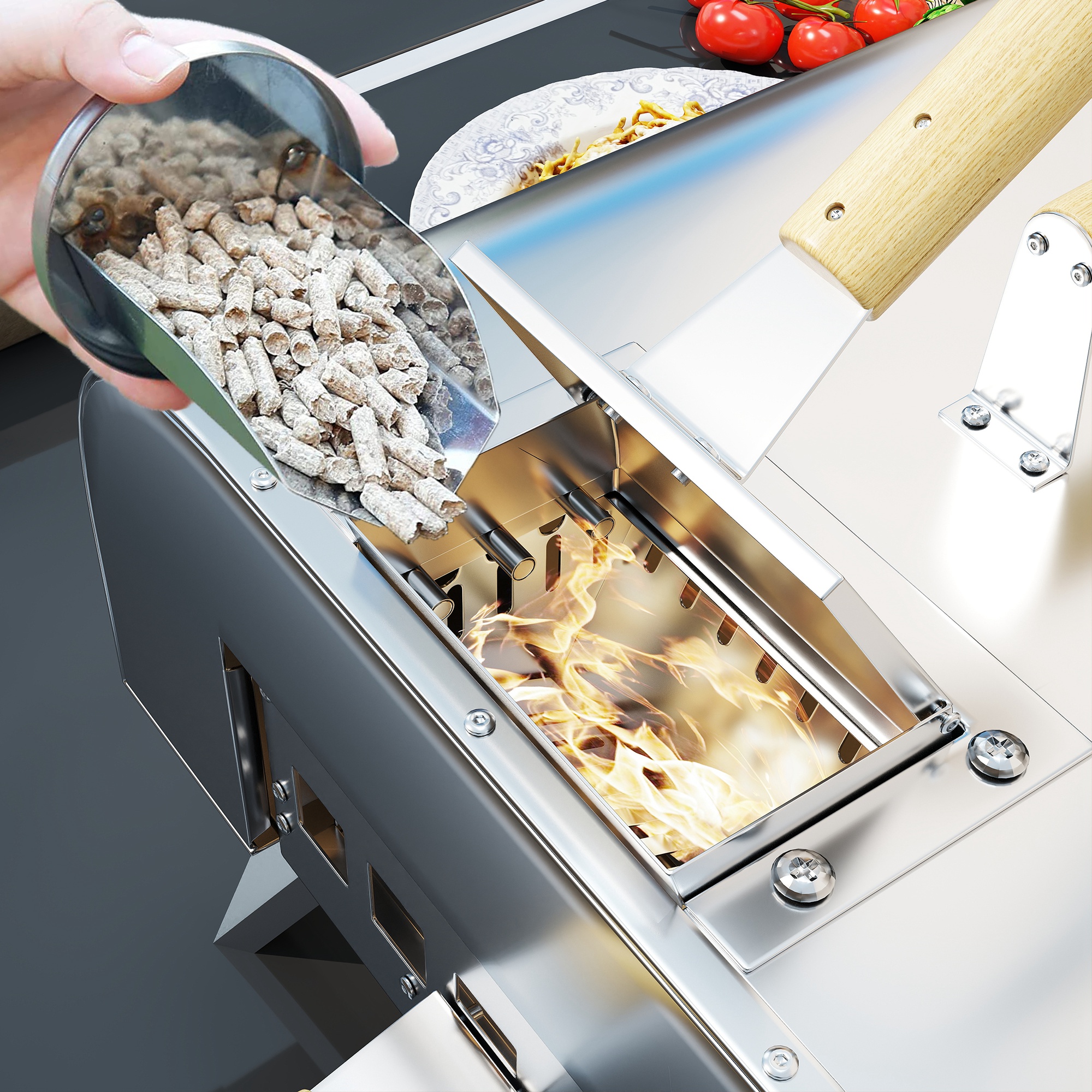 Outsunny Outdoor Pizzaoven, Draagbare Pizza-Oven met Pizzasteen en Schep, Opvouwbare Poten, Schoorsteen, Roestvrijstaal