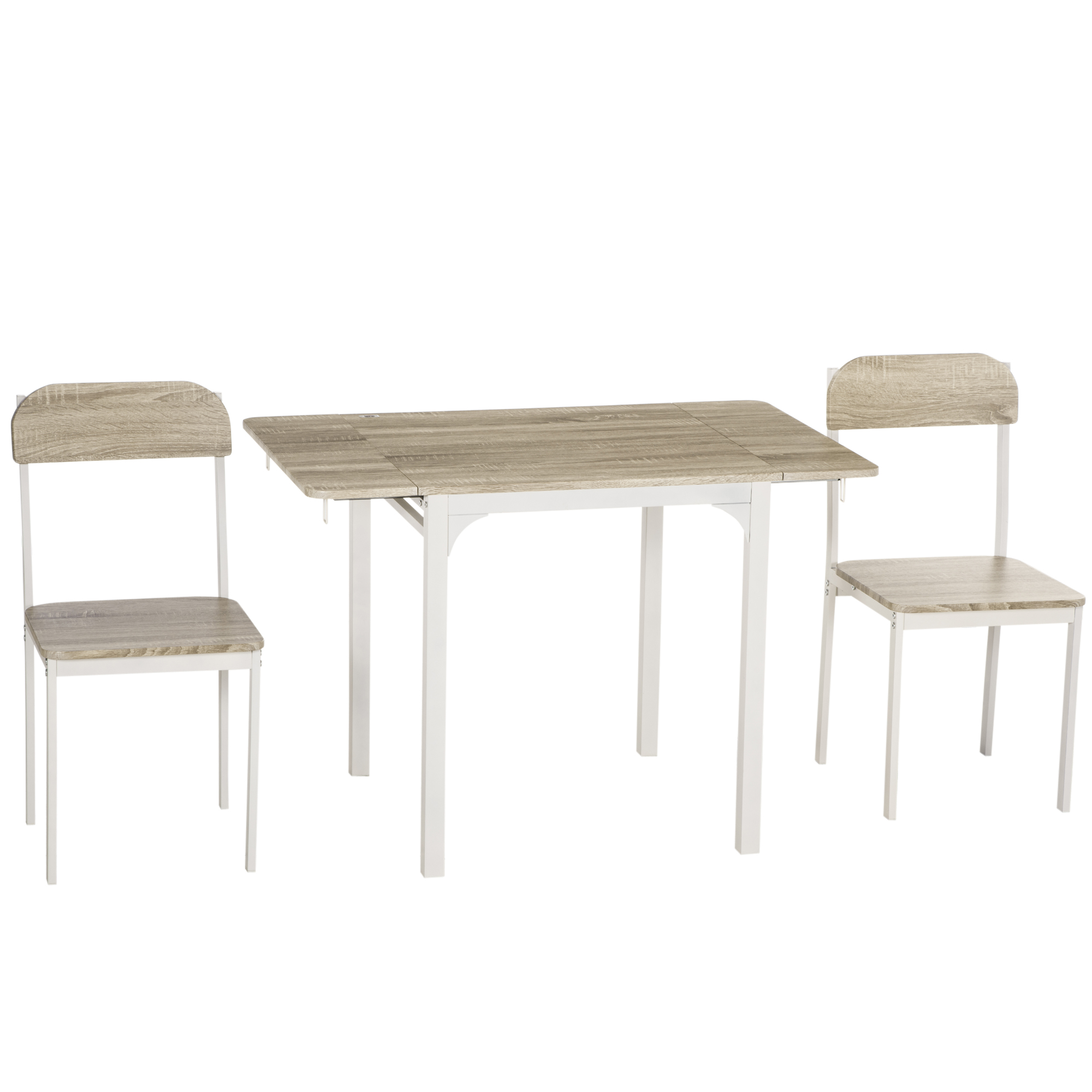 HOMCOM 3-delige Eetkamerset, Klaptafel met 2 Stoelen, 110 cm x 70 cm x 75 cm, Wit + Natuur
