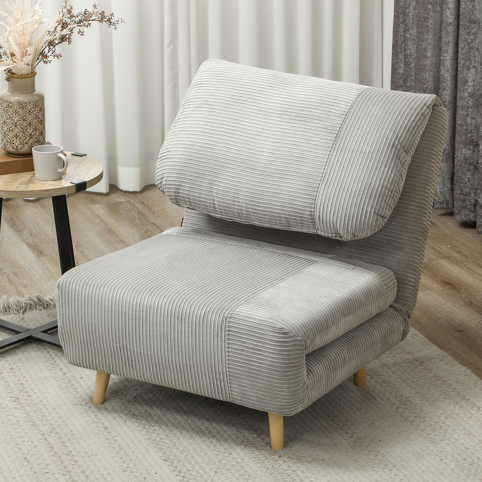 HOMCOM 2-in-1 Slaapstoel Logeerbed, verstelbare hoofdsteun in corduroylook 82 cm x 89 cm x 83 cm Grijs