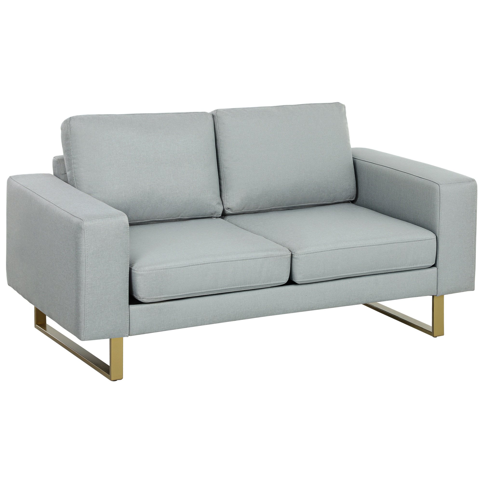 HOMCOM 2-Zitsbank, Sofa met Volhouten Frame, Metalen Poten, Eenvoudig Ontwerp, Lichtgrijs