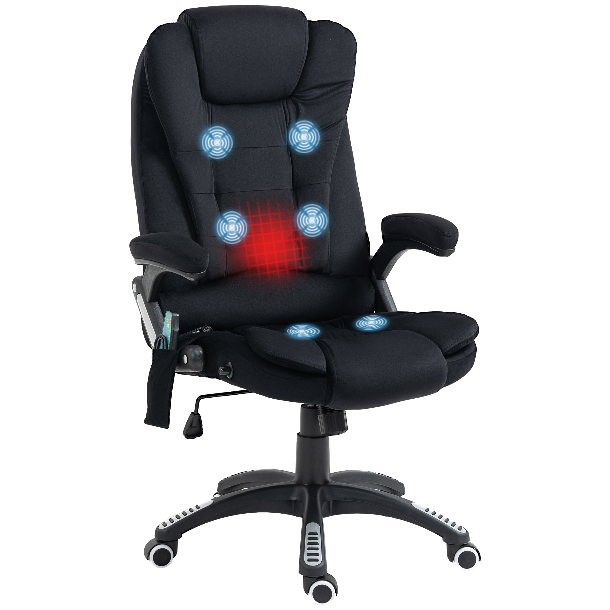 Vinsetto Bureaustoel met Massage- & Verwarmingsfunctie, Ergonomisch, Hoogteverstelbaar, Zwart