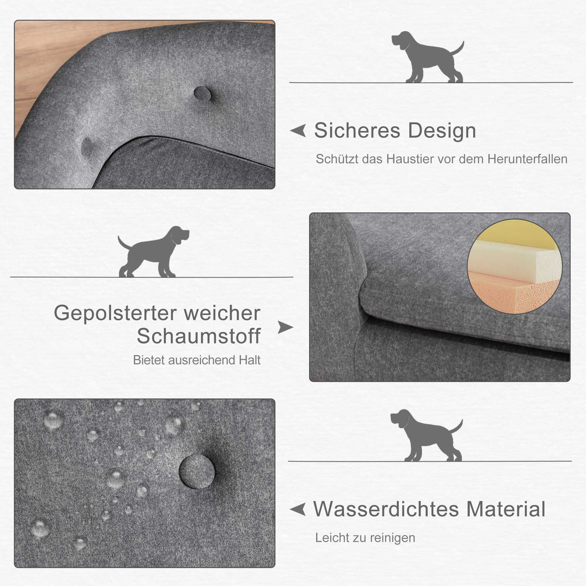 PawHut hondenbank hondenmat hondenmand hondenbank hondenbank kattenbank met kussen achterzak pluche schuim grenen hout donkergrijs 70 x 47 x 30 cm
