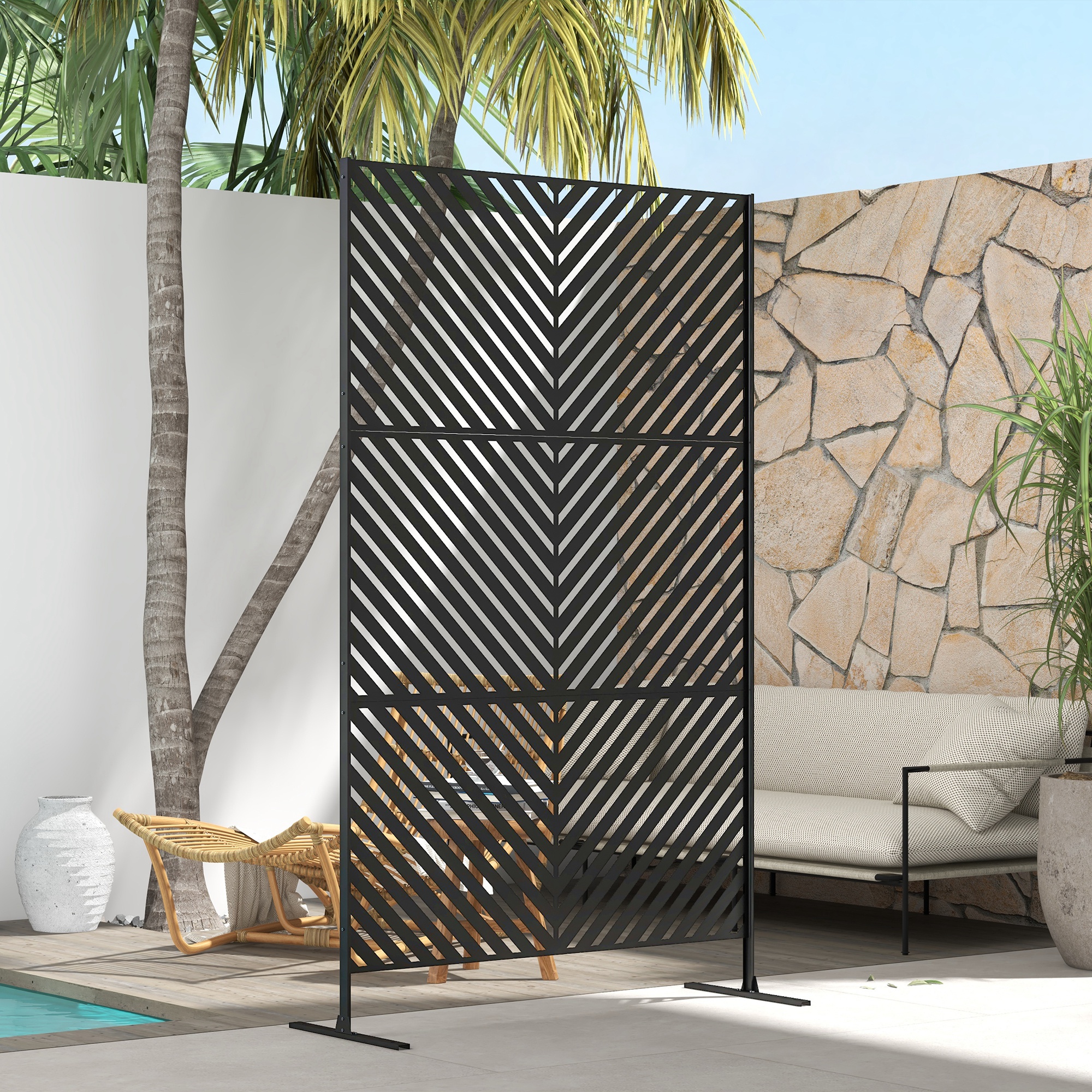 Outsunny Tuinafscheiding met geometrische vormen, metaal, 122 x 45 x 198 cm, zwart