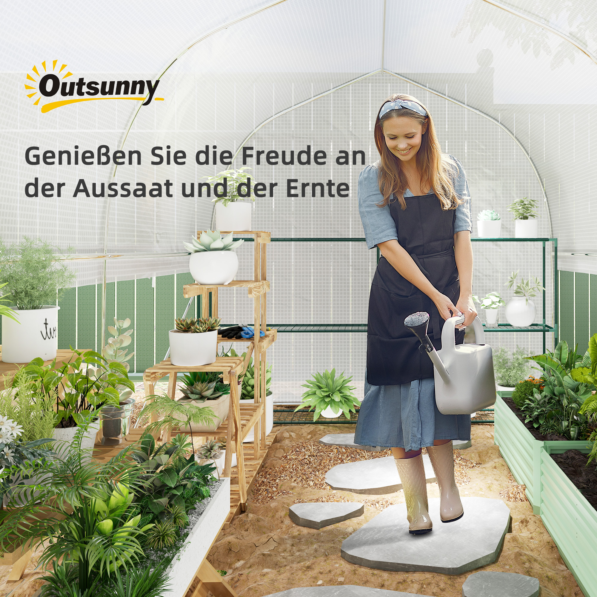Outsunny 3 x 2 x 2 m Polytunnel-Kas met Oprolbare Zijwanden, UV-resistente Kunststoffolie en Stalen Frame, Wit