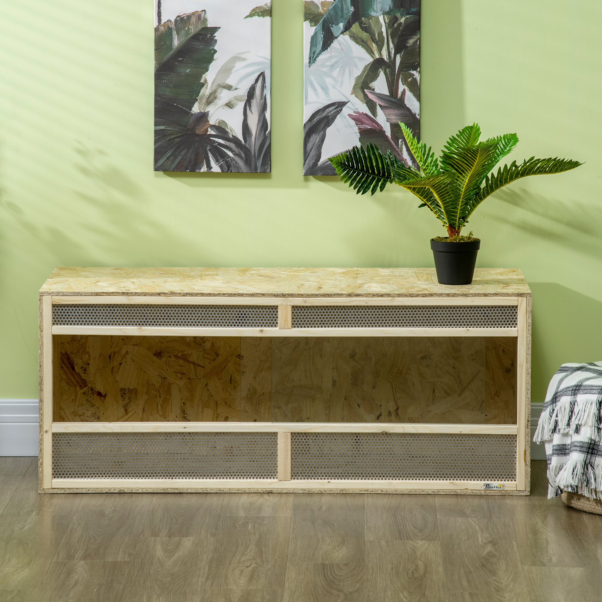 PawHut Terrarium voor Reptielen/Amfibieën, met Glazen Schuifdeuren, Ventilatiegrill, 120x50x50cm