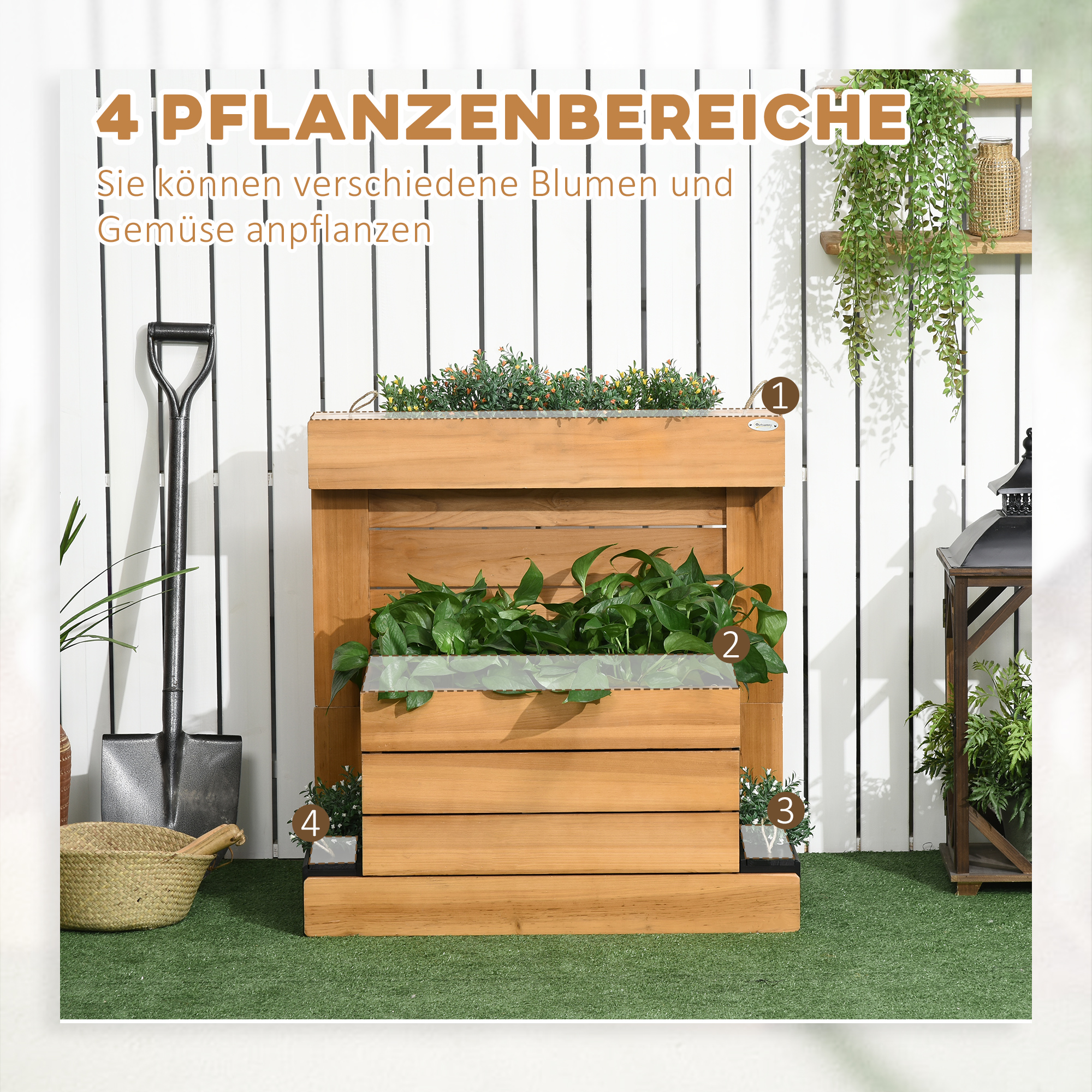 Outsunny verhoogd bed met 4 plantenbakken, bloembak met zelfbewateringssysteem