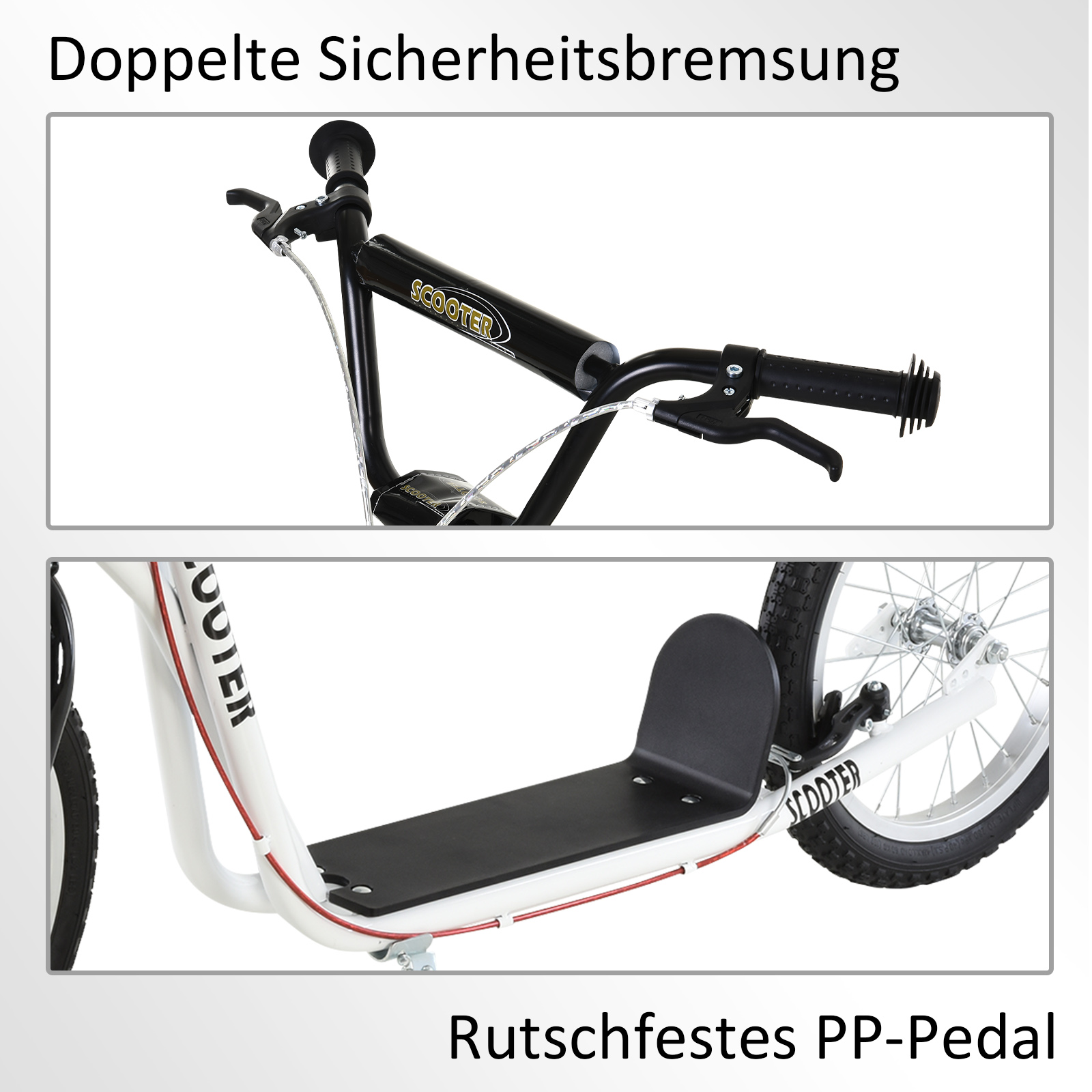 HOMCOM step scooter stadsscooter kinderen luchtband verstelbare step aluminium wit