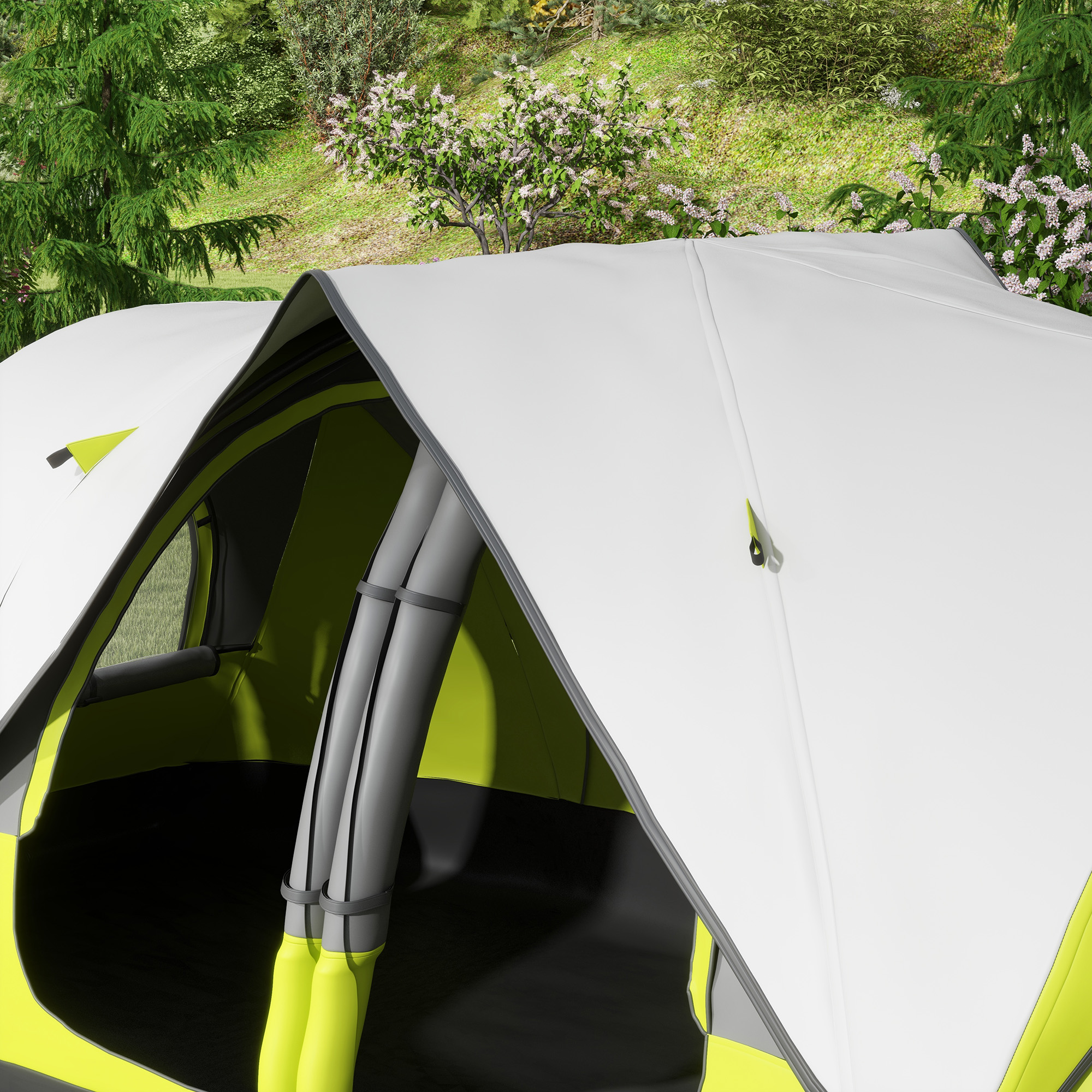 Outsunny Campingtent, 2 Kamers, Scheidingswand, voor 6 Personen, Regenbescherming, Donkergroen