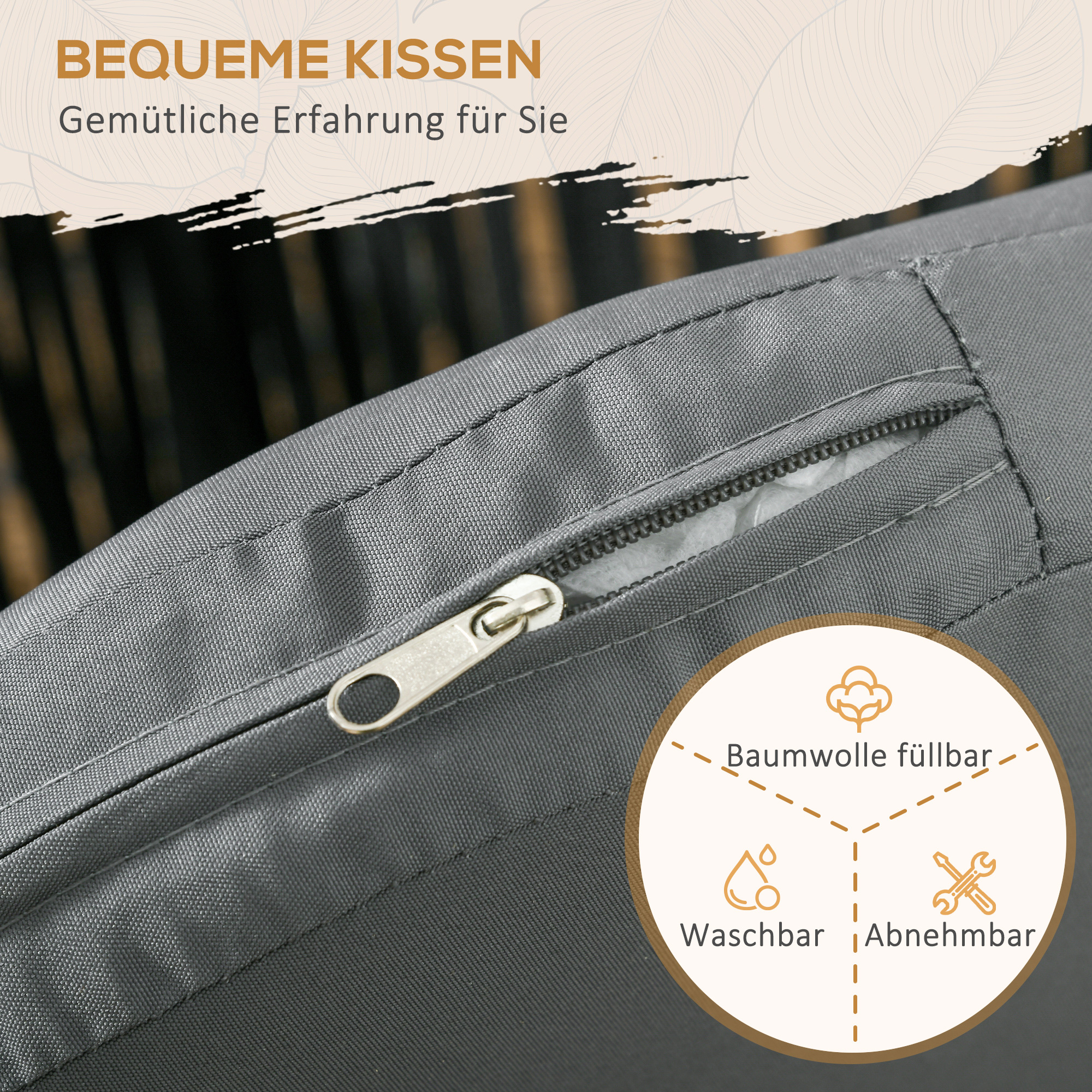 Outsunny Set van 2 Buitenkrukken, Boho-Design, Zit- en Rugkussens, Comfortabele Zitting, Metalen Frame, Donkergrijs