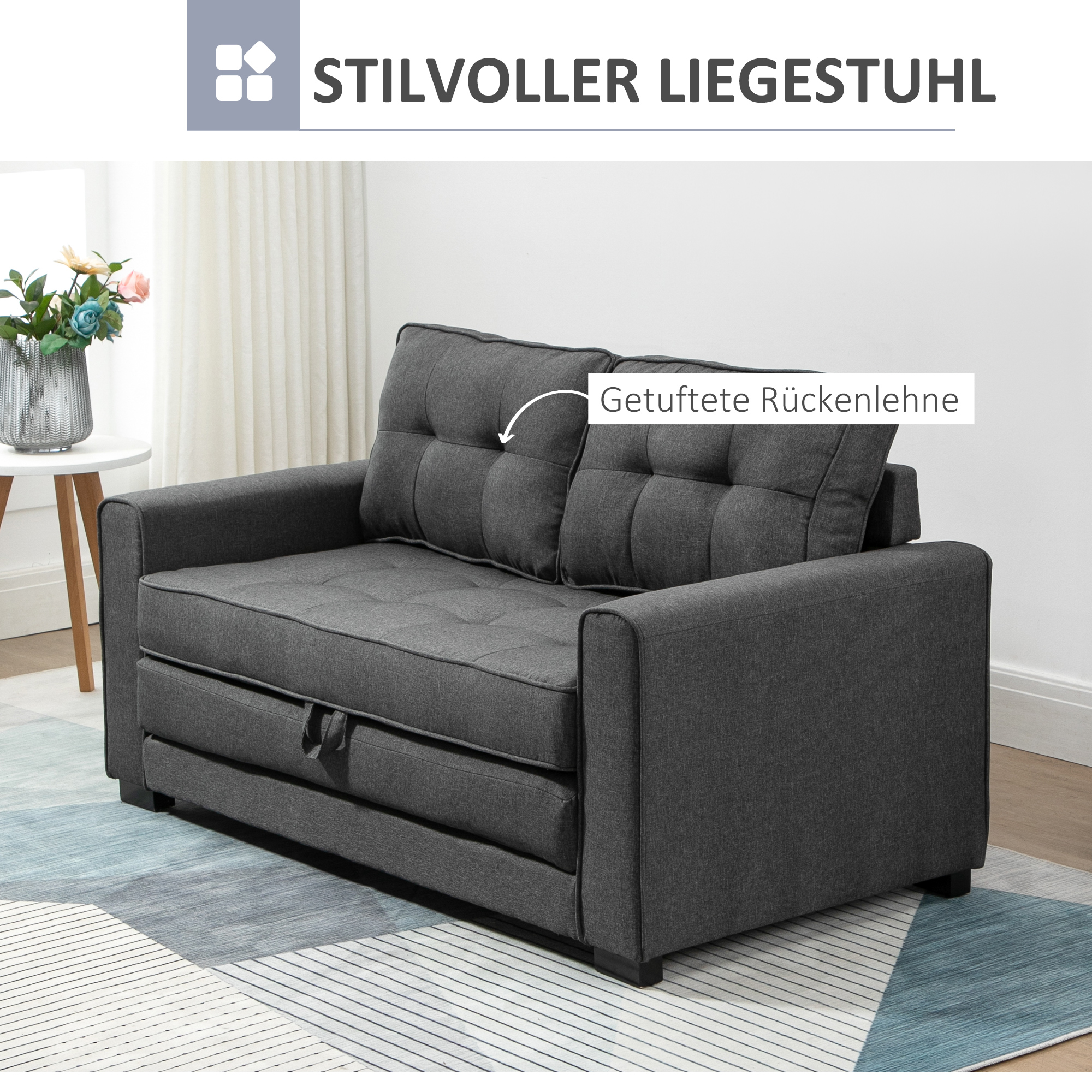 HOMCOM Multifunctionele Slaapbank Grijs | Comfortabele 2-Zits Sofa met Slaapfunctie | Ideaal voor Kleine Ruimtes