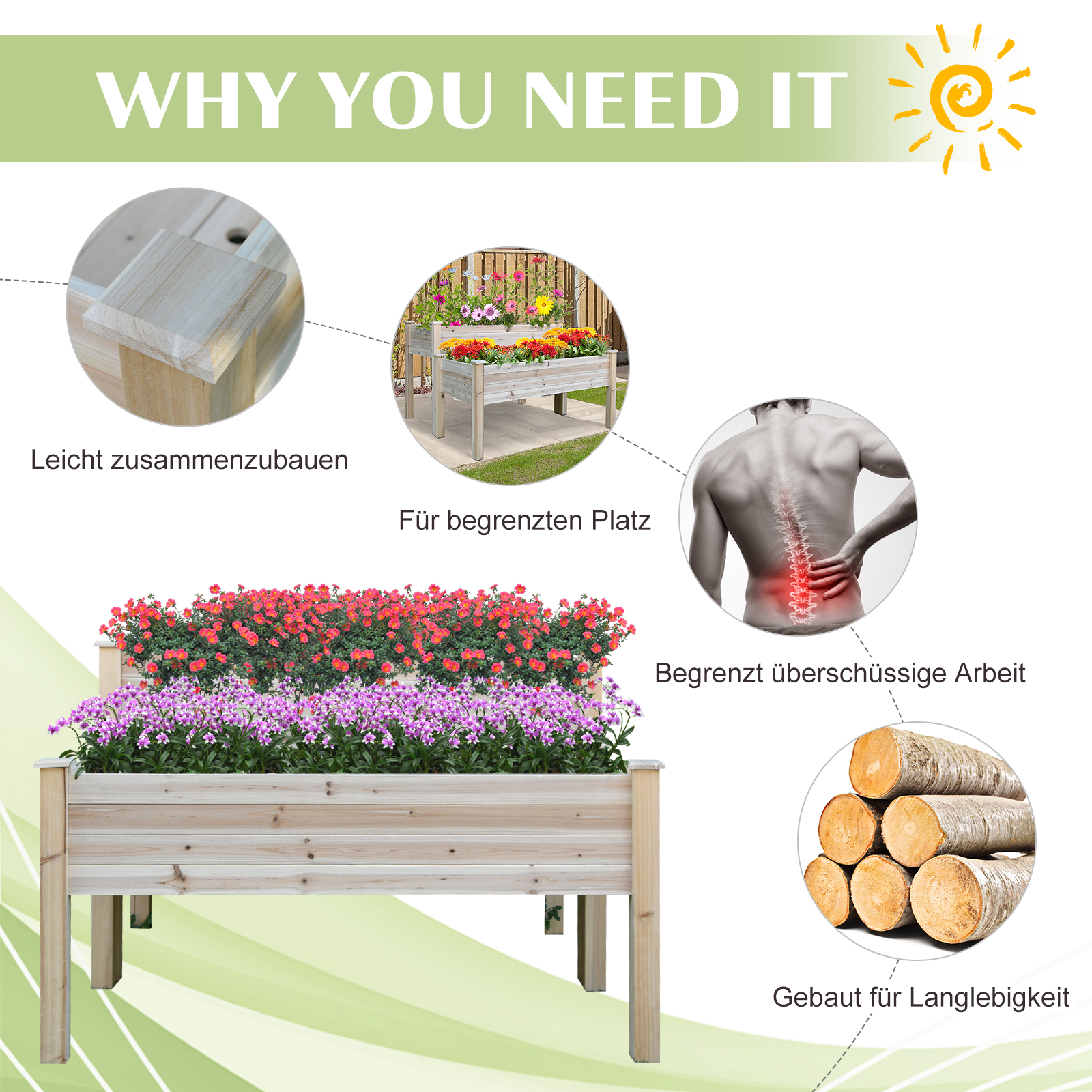 Outsunny Verhoogd bed 2 niveaus koude kas kruidenbed plantenbak met afvoergaten van massief hout