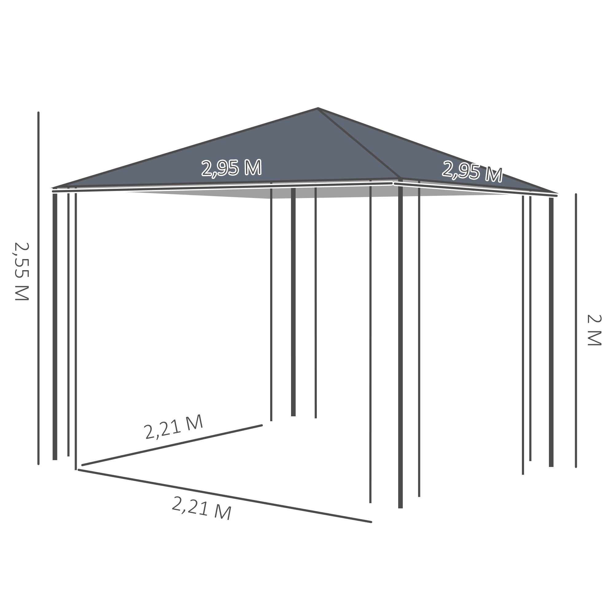 Outsunny Garden Gazebo 3 x 3 m Gazebo Garden Tent Marquee Steel Grey