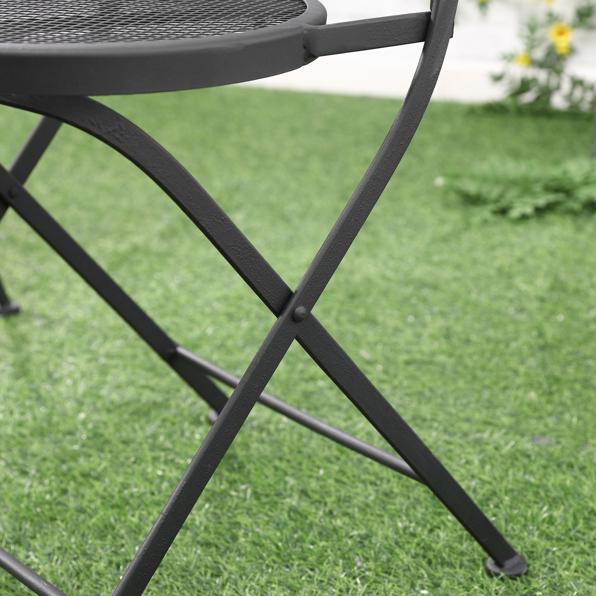 Outsunny zitgroep, 3-delige eetset, bistroset, tuinmeubelset, balkonmeubelset, 1 tafel + 2 stoelen met parasolgat, terras, metaal, zwart