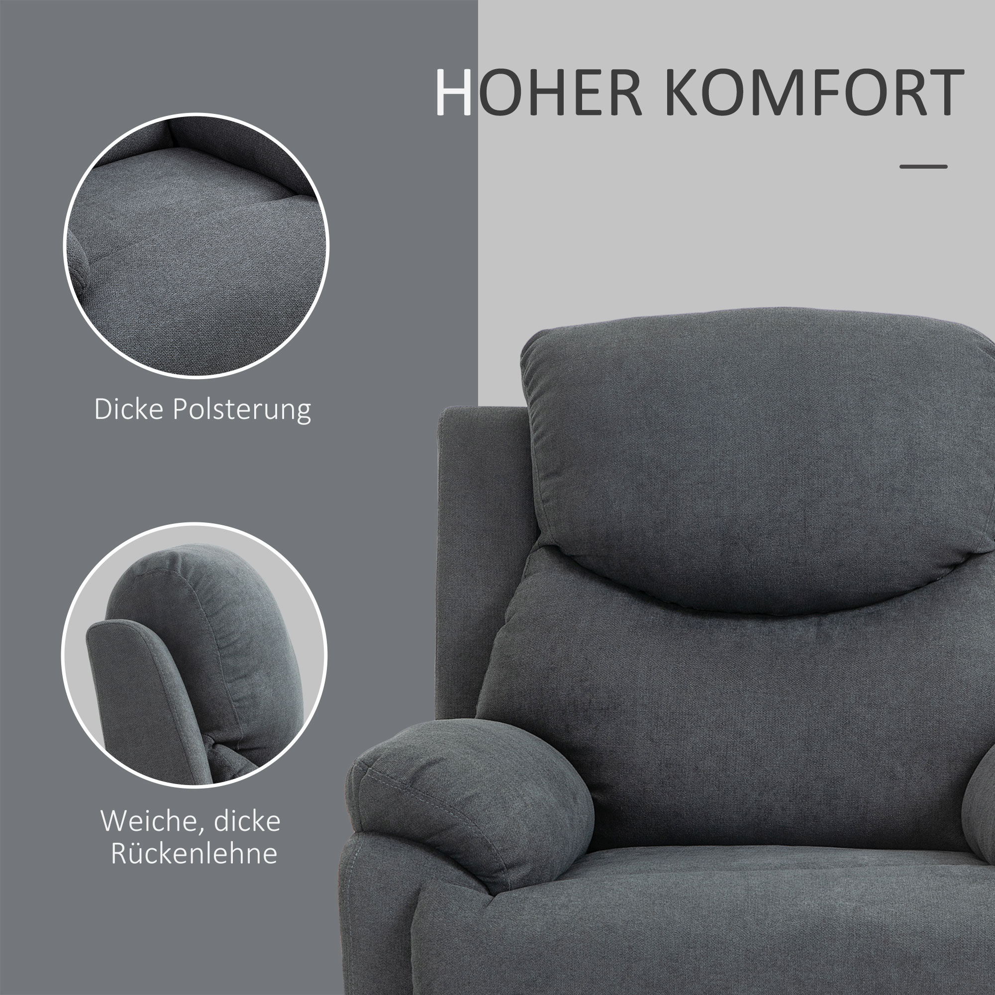 HOMCOM Relaxstoel, ligstoel, 150° kantelbaar, Donkergrijs