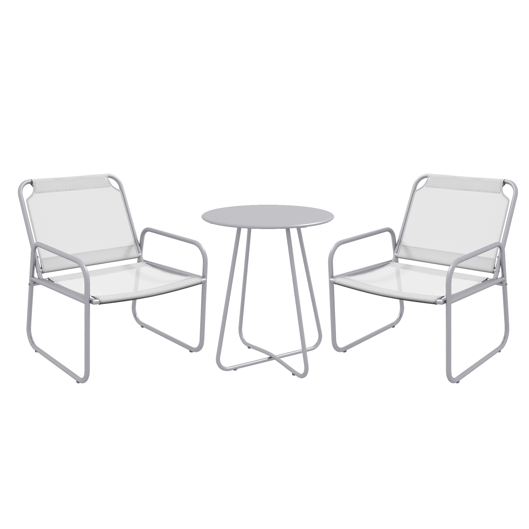 Outsunny 3-delige tuinmeubelset, 2 stoelen met ademende stoffen bekleding, 1 ronde tafel Ø60 cm, Lichtgrijs