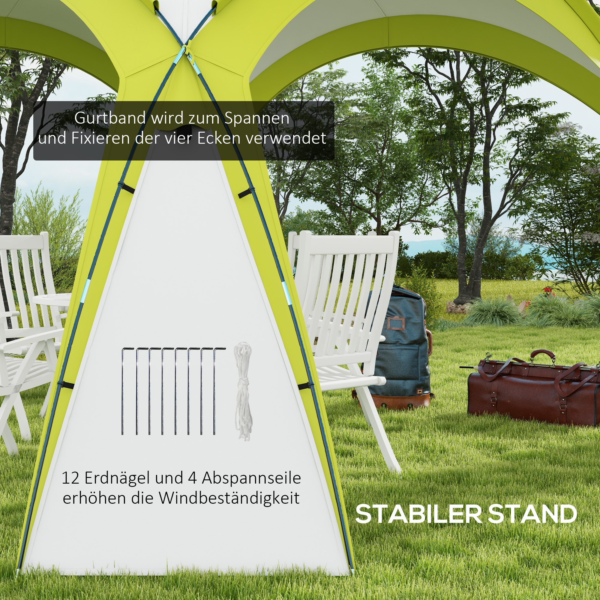 Outsunny Event Shelter 3,5 x 3,5m Paviljoen met Verlichtingshaak Waterafstotend Winterbestendig Tuinpaviljoen Groen