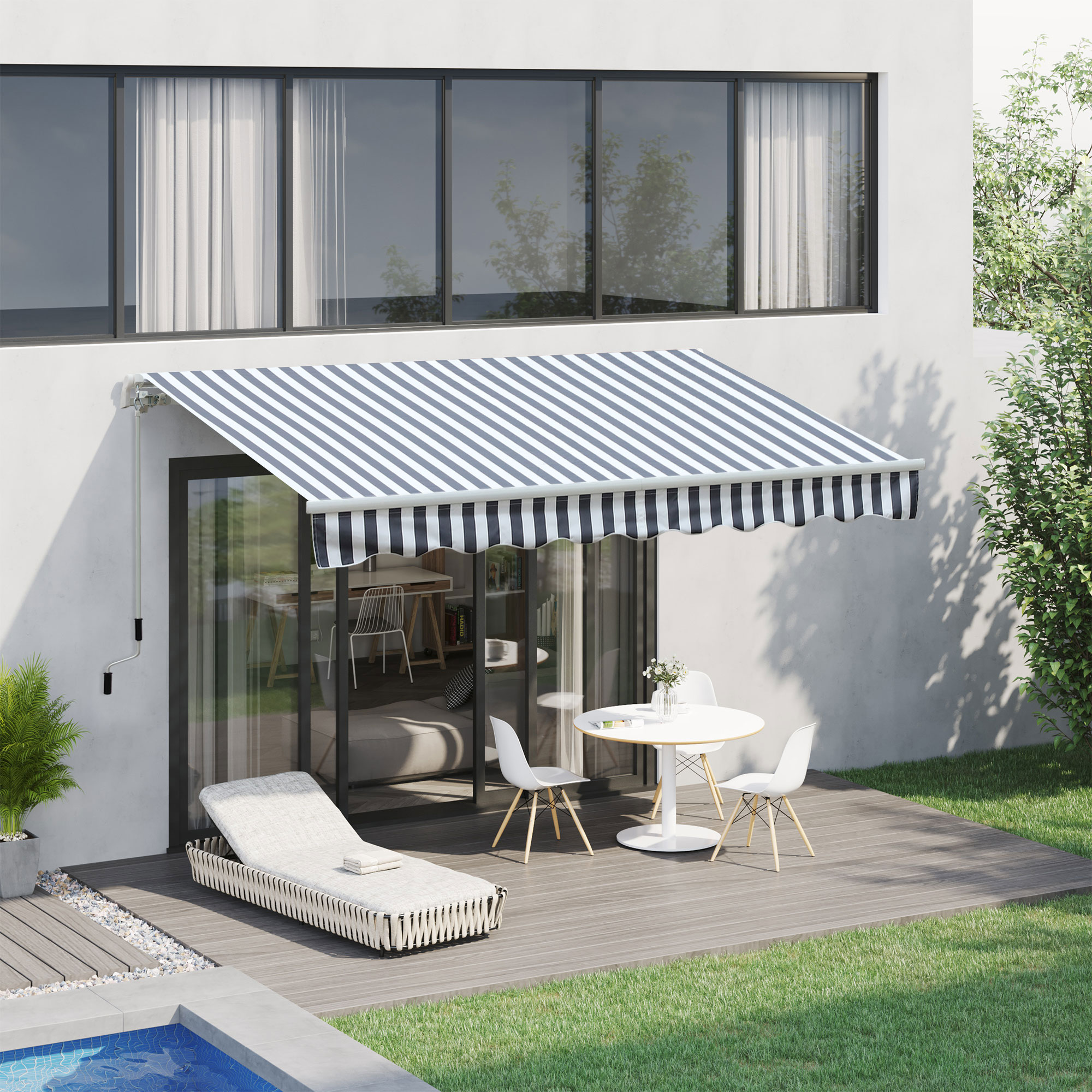 Outsunny Luifel handslinger knikarmluifel zonwering balkon aluminium 2,95 x 2,5 m 2 kleuren