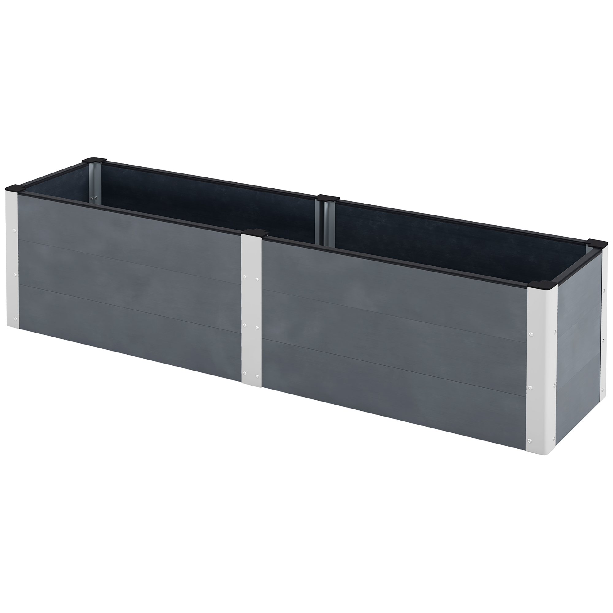 Outsunny Hoge plantenbak met open bodem, hoge zijkanten, weerbestendig, aluminium frame, 200 x 50 x 56 cm, Grijs
