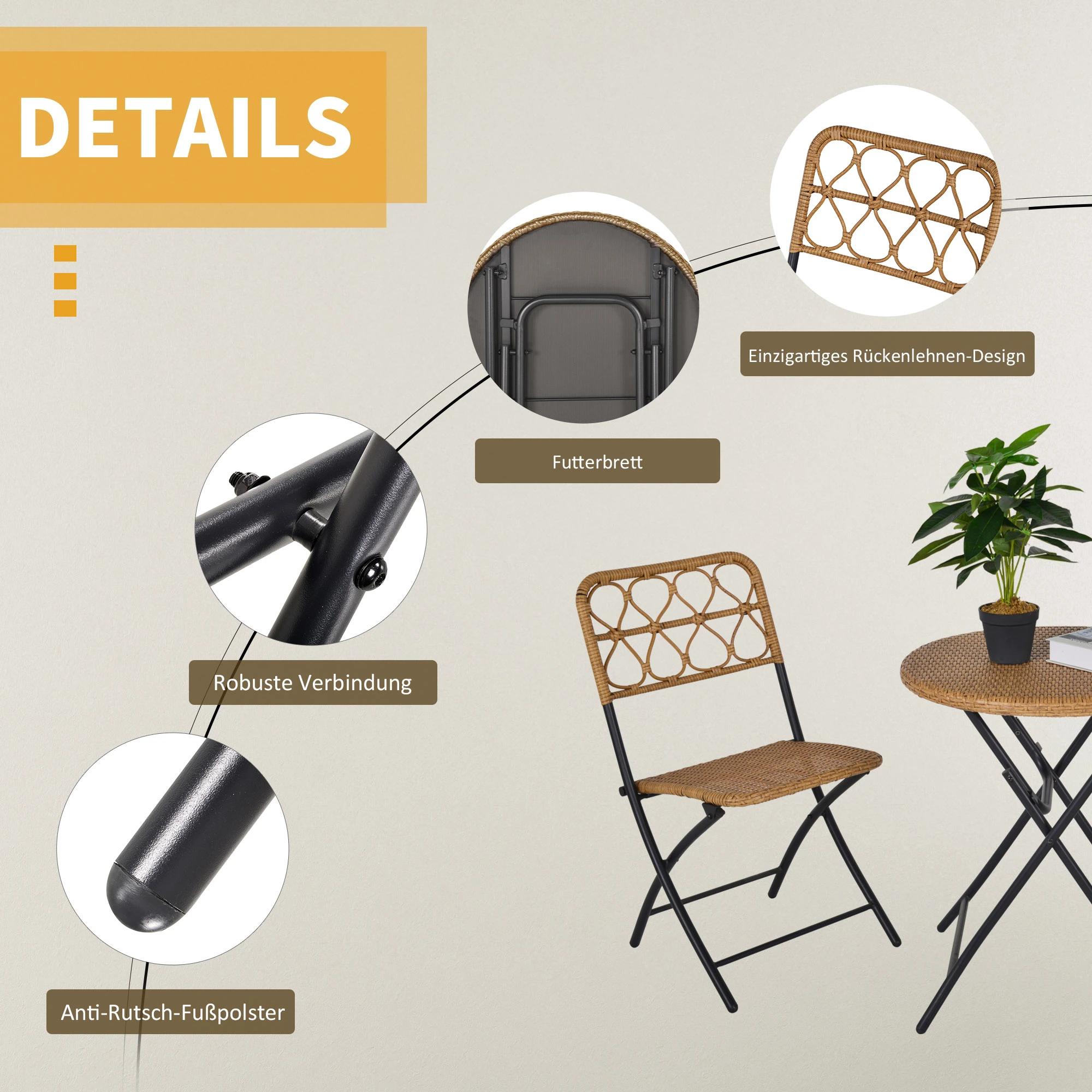 Outsunny 3-delige poly-rotan zitgroep bistroset balkonset inklapbaar tuin natuur