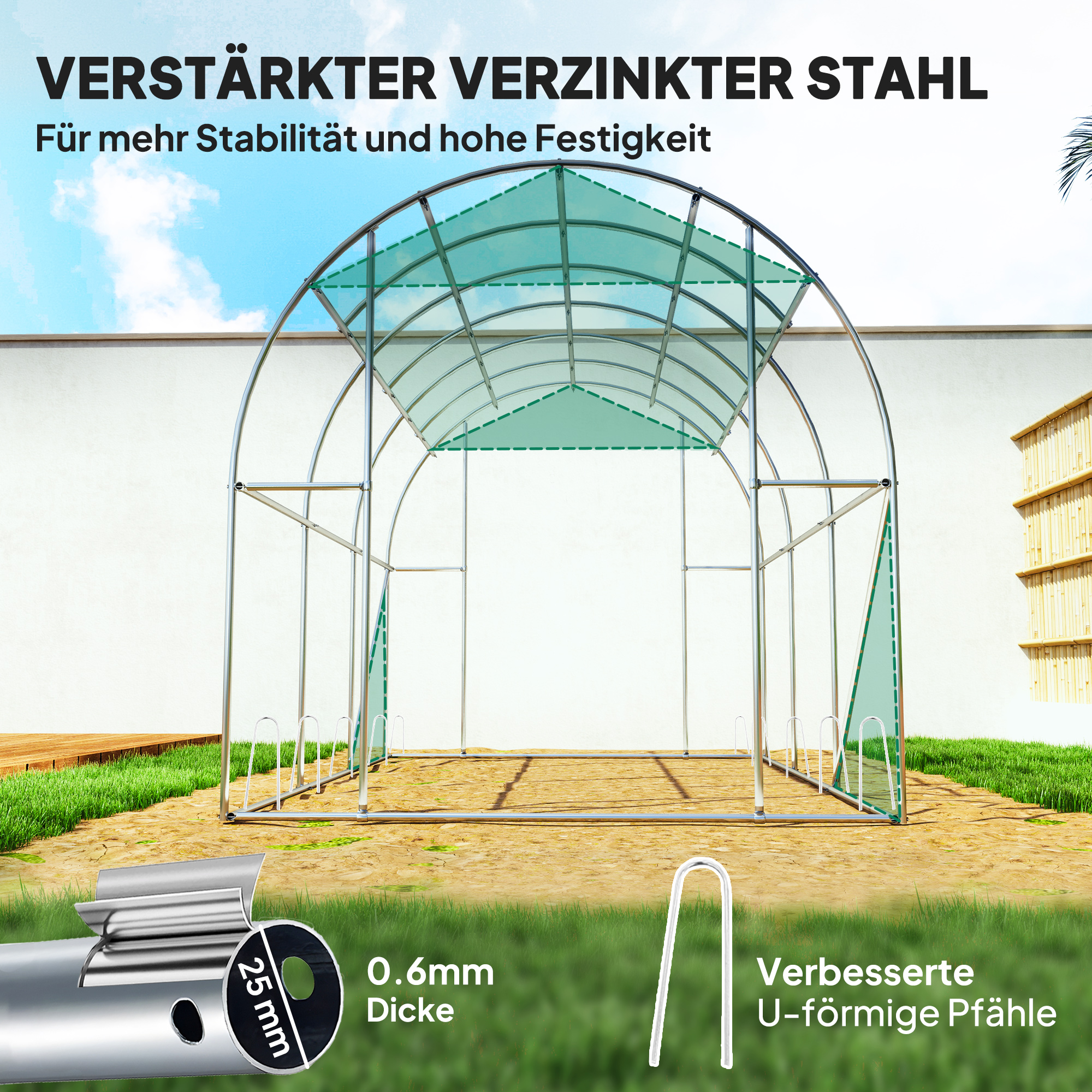 Outsunny Polytunnel Kas met Kunststof Afdekking en Stalen Frame, Beleefbare Kas met Roldeuren, Groen