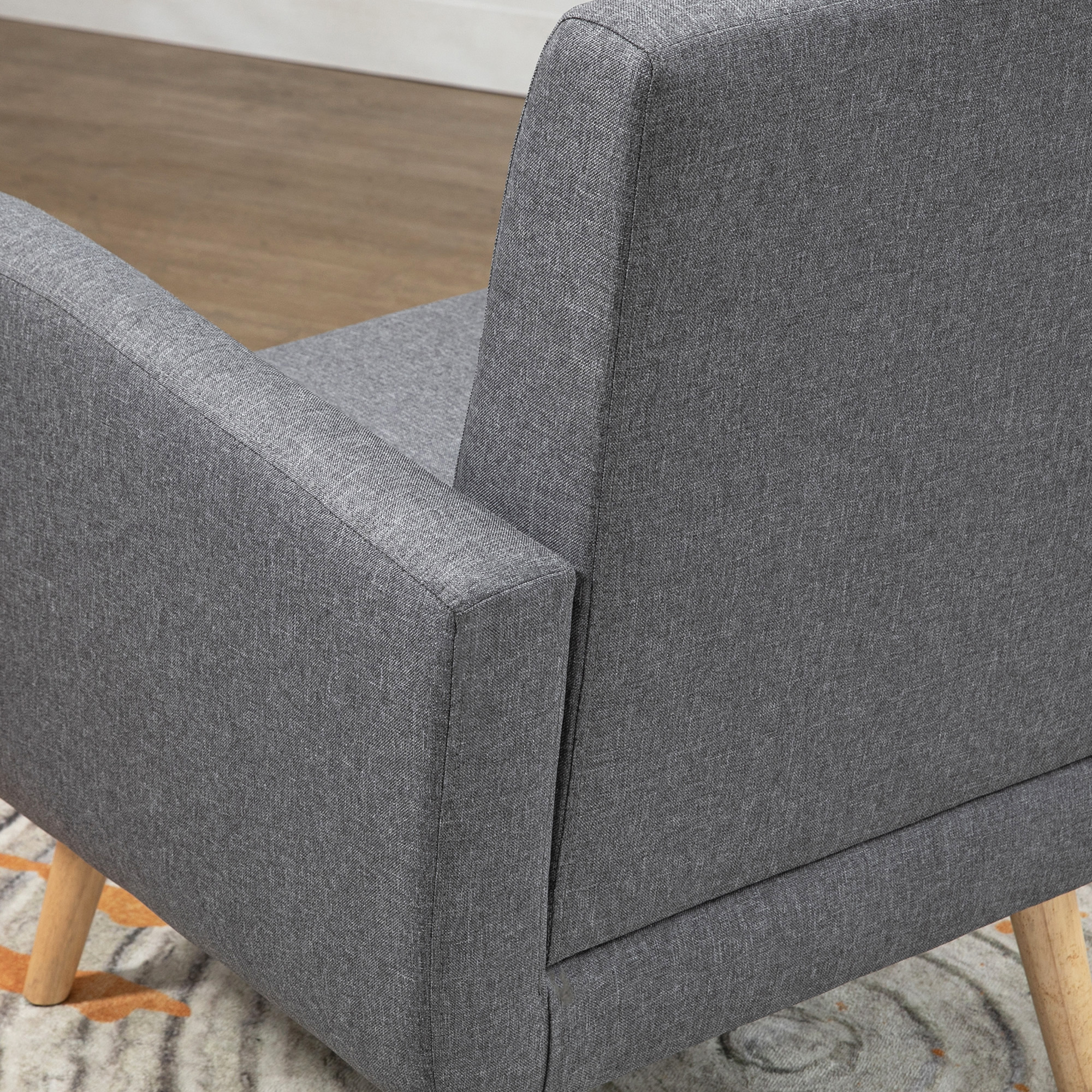HOMCOM Fauteuil in Scandinavisch design, accentfauteuil, knoopstiksel, natuur + lichtgrijs