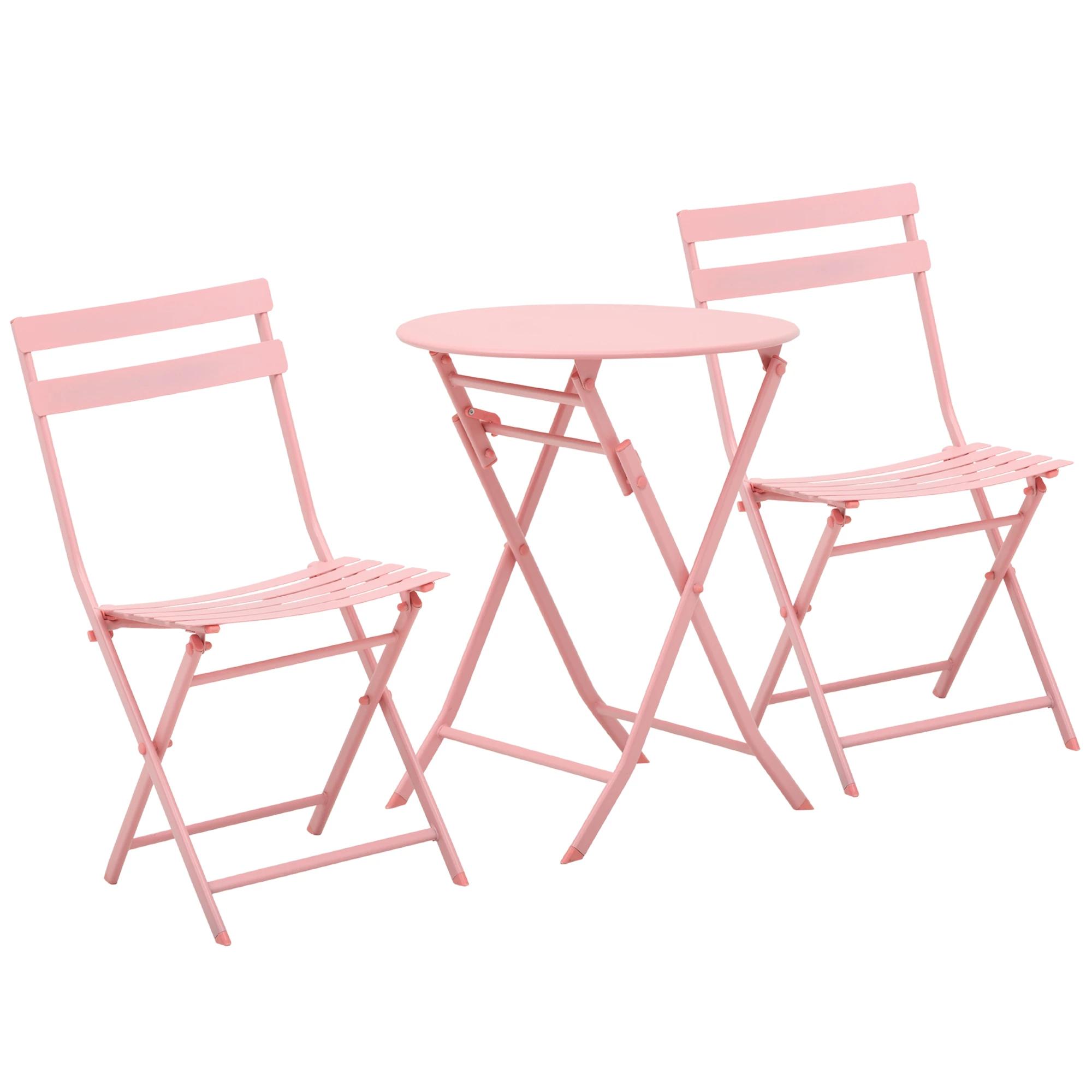 Tuinset metalen meubelset 3-delig. Bistrotafel met 2 stoelen roze