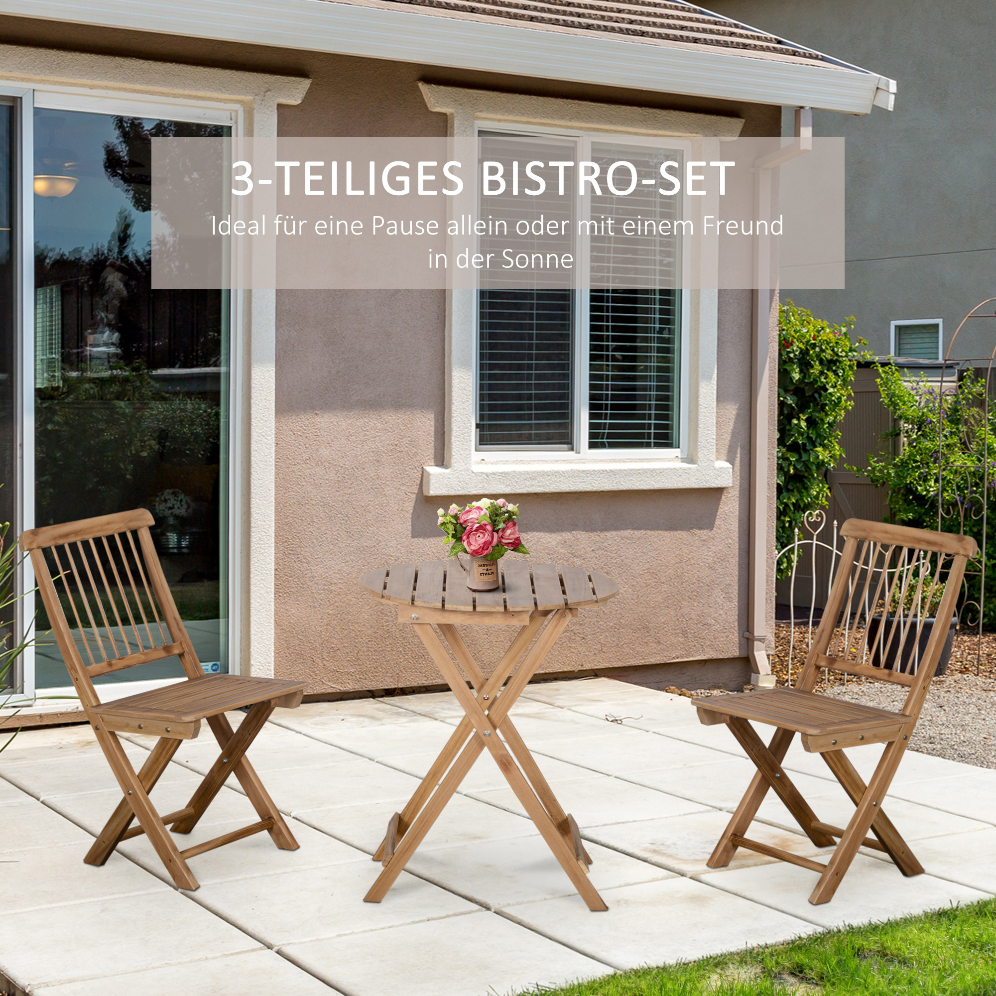 Outsunny bistroset 3 st. Opklapbare houten bistrotafel met 2 stoelen tuinset