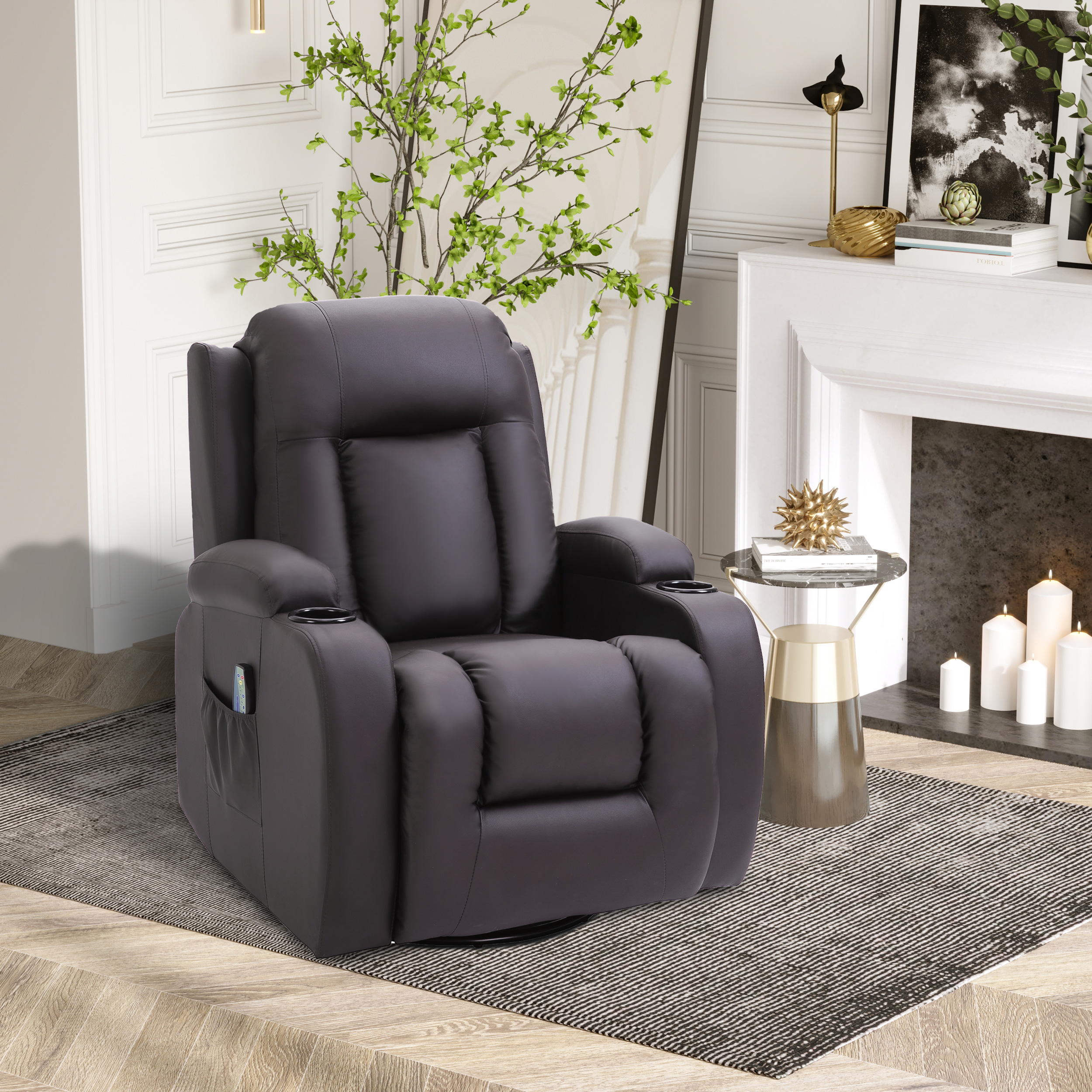 HOMCOM Massagestoel, relaxstoel, schommelfunctie, 8 vibratiepunten, inclusief afstandsbediening, Koffiebruin