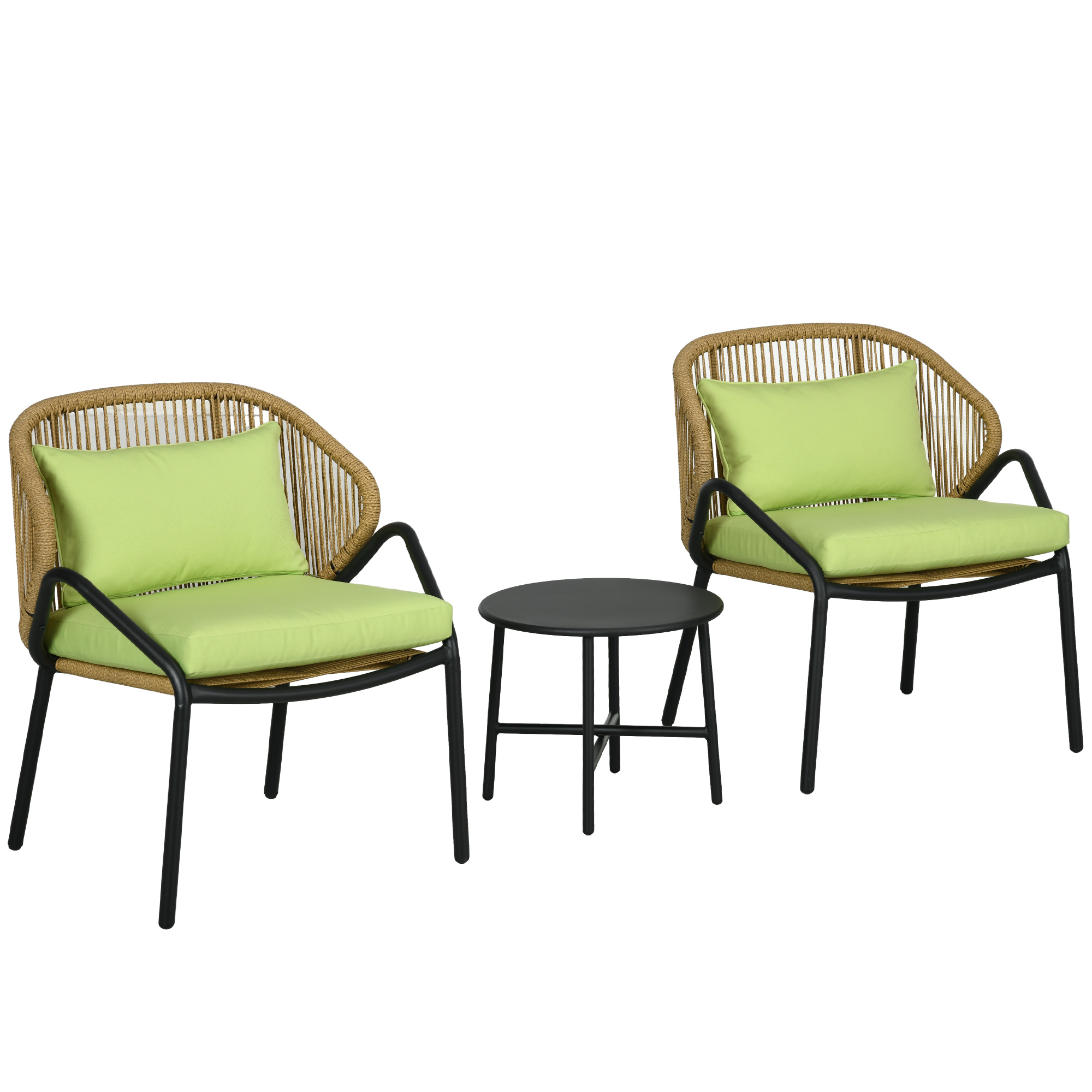 Outsunny Rattan Terrasmeubelset, 3-delig, zit- en rugkussens, kunstrattan, metalen frame, groen